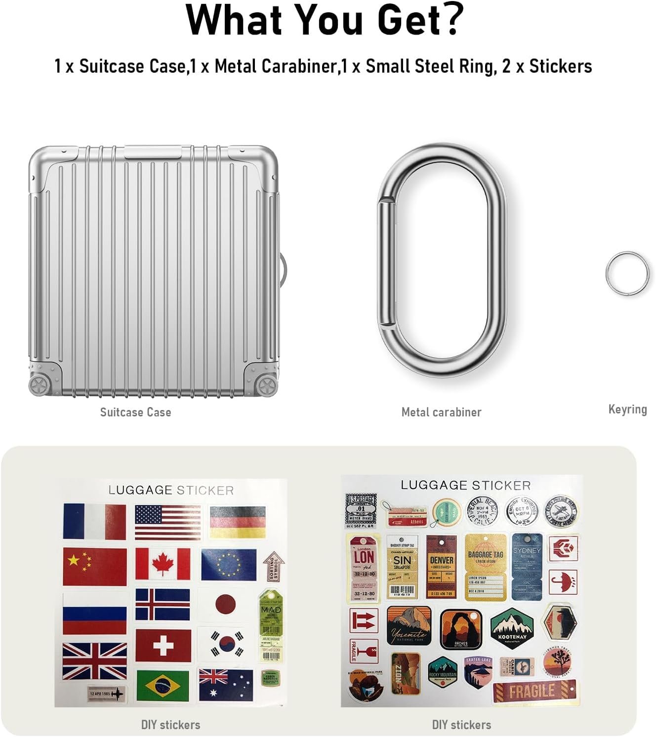 for Beats Fit Pro Case Cover,Fanny Cute Case for Apple Beats Fit Pro 2021 Fashion Suitcase Design Hard Protective Earbuds Case for Women Men with Keychain Accessories-Silver - Image 7