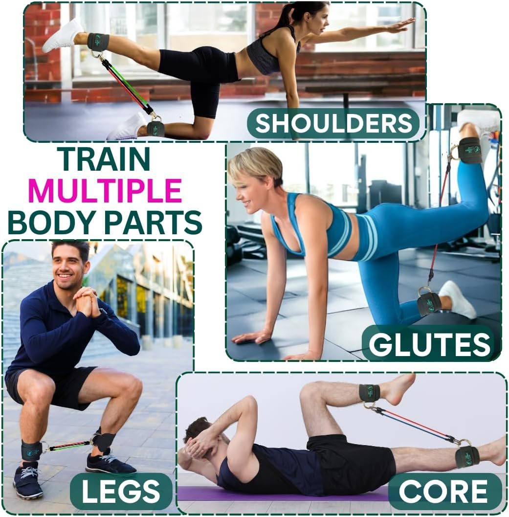 Ankle Resistance Bands with Cuffs- 3 Different Ankle Band Resistance Levels- Use Ankle Bands for Working Out- Tone Lift and Sculpt Your Booty Legs & Waist - Image 4
