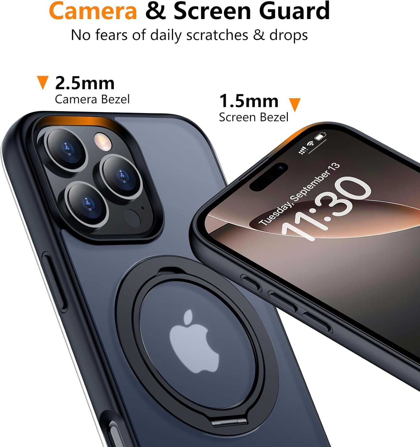 Temdan Designed for iPhone 16 Pro Max Case, 360°Rotatable Ring Stand Case Matte Skin Feeling Compatible with MagSafe Military-Grade Protection Magnetic Kickstand Case 6.9 inch -Matte Black - Image 6