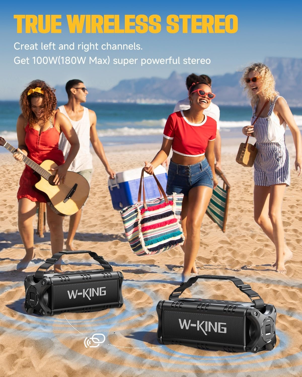 W-KING Bluetooth Speaker, 90W Peak 50W RMS IPX6 Waterproof Loud Speakers Bluetooth Wireless, Large Outdoor Portable Bluetooth Speakers Subwoofer Deep Bass/Bluetooth 5.0/Power Bank/40H Play/TF/AUX/NFC - Image 6