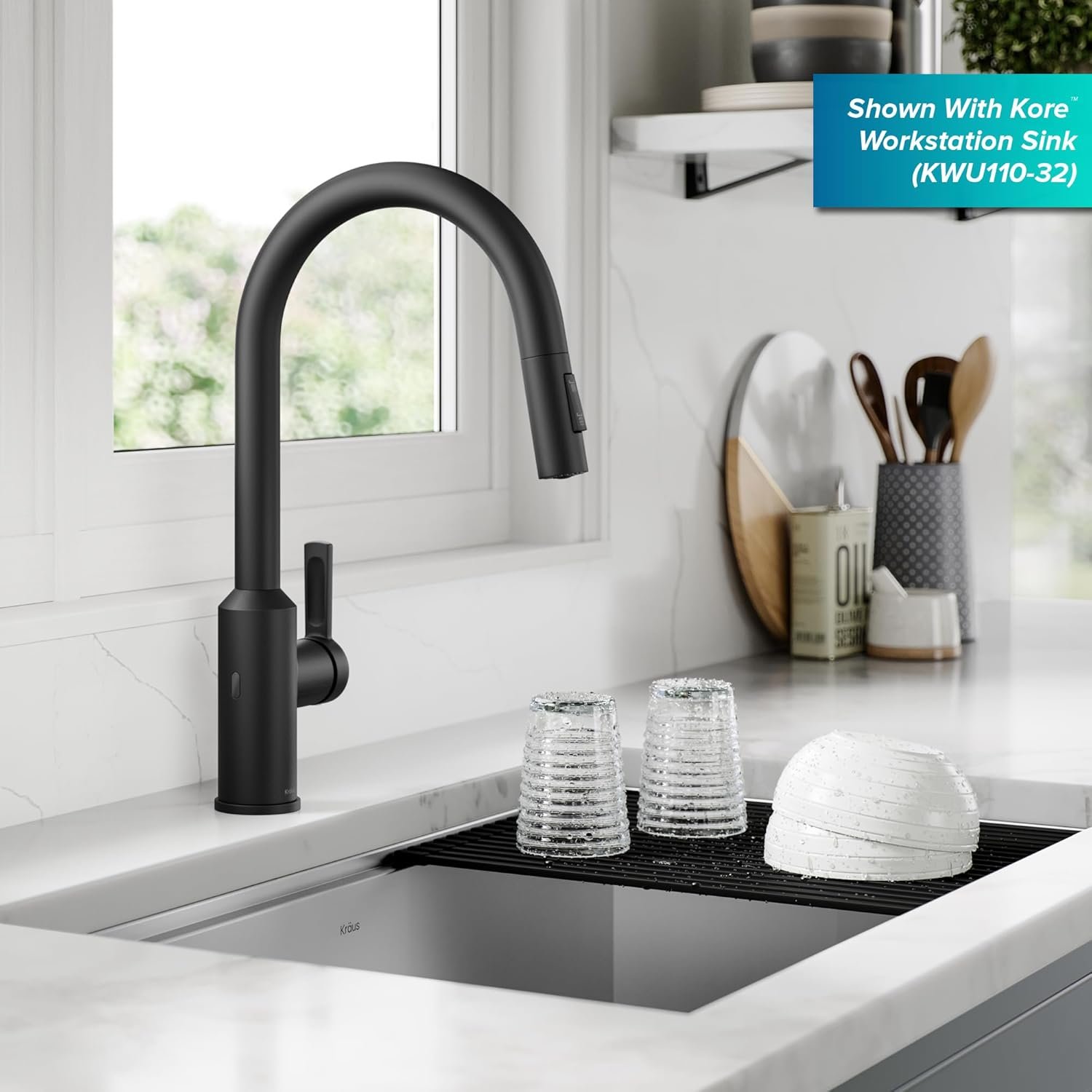 KRAUS Oletto Touchless Sensor Pull-Down Single Handle Kitchen Faucet in Matte Black, KSF-2830MB - Image 6