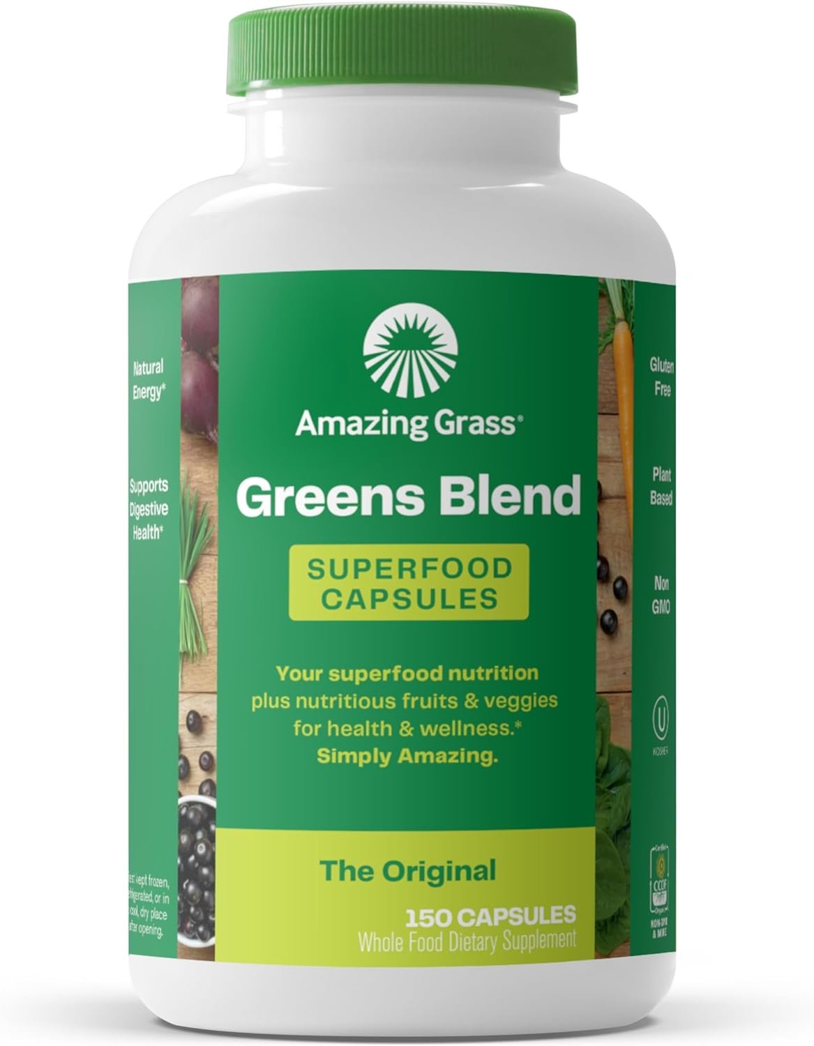 Amazing Grass Greens Superfood Powder: Greens Powder with Digestive Enzymes & Probiotics, Organic Spirulina, Chlorella, and Beet Root Powder, Original, 150 Count - Image 2