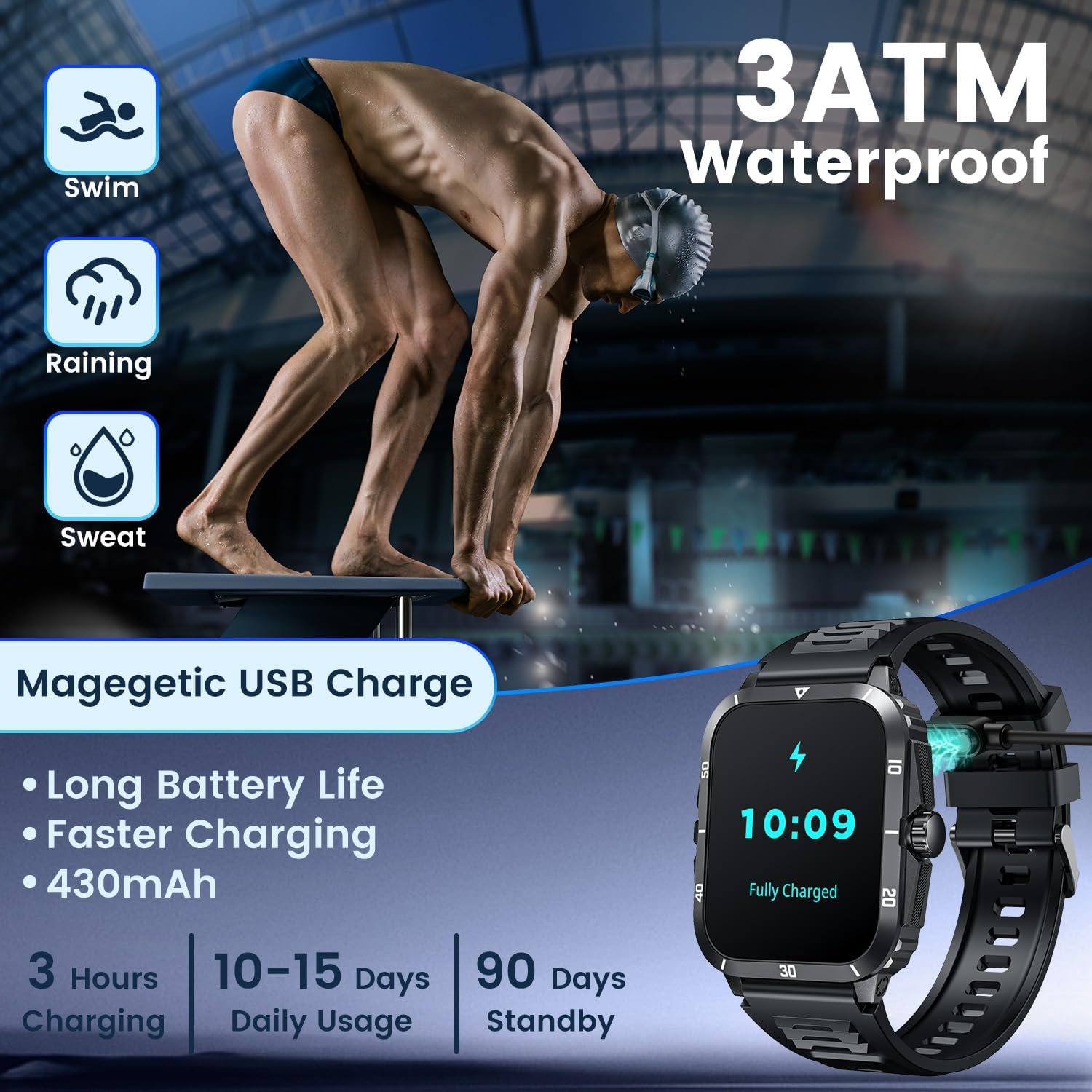 Smartwatch for Men Android iOS Phones: Smart Watch Fitness Tracker 2.0" Full Touchscreen with Answer/Make call Waterproof Blood Pressure Heart Rate Sport Pedometer Sleep Digital Step Activity Monitor - Image 3