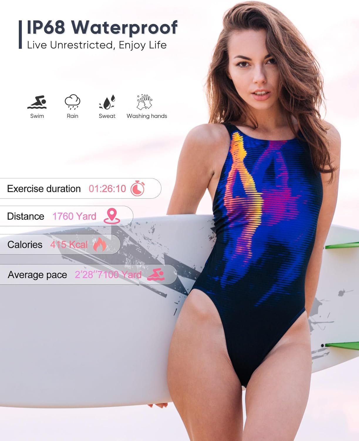 Smart Watch, 1.47" Health Fitness Tracker with 24/7 Heart Rate,Blood Pressure,Blood Oxygen Monitor,Sleep Tracker,Pedometer, IP68 Waterproof Activity Trackers Compatible with Android&iPhone Women Men - Image 5