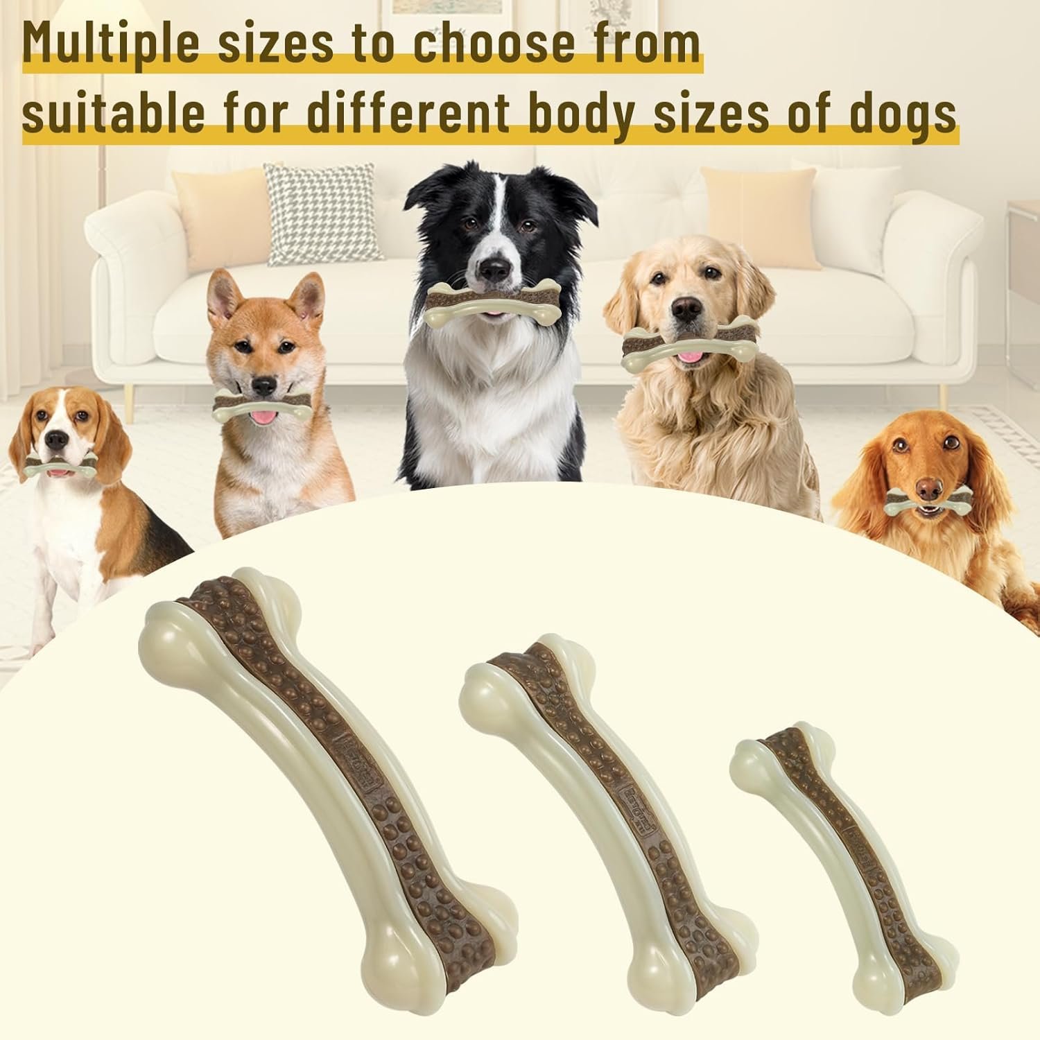 Dog Bones Chew Toys for Aggressive Chewers, Long Lasting and Indestructible Puppy Teething Toy, Beef Flavor Durable Nylon Toys for Small Medium Large Breeds (S+L 2 Pcs) - Image 5