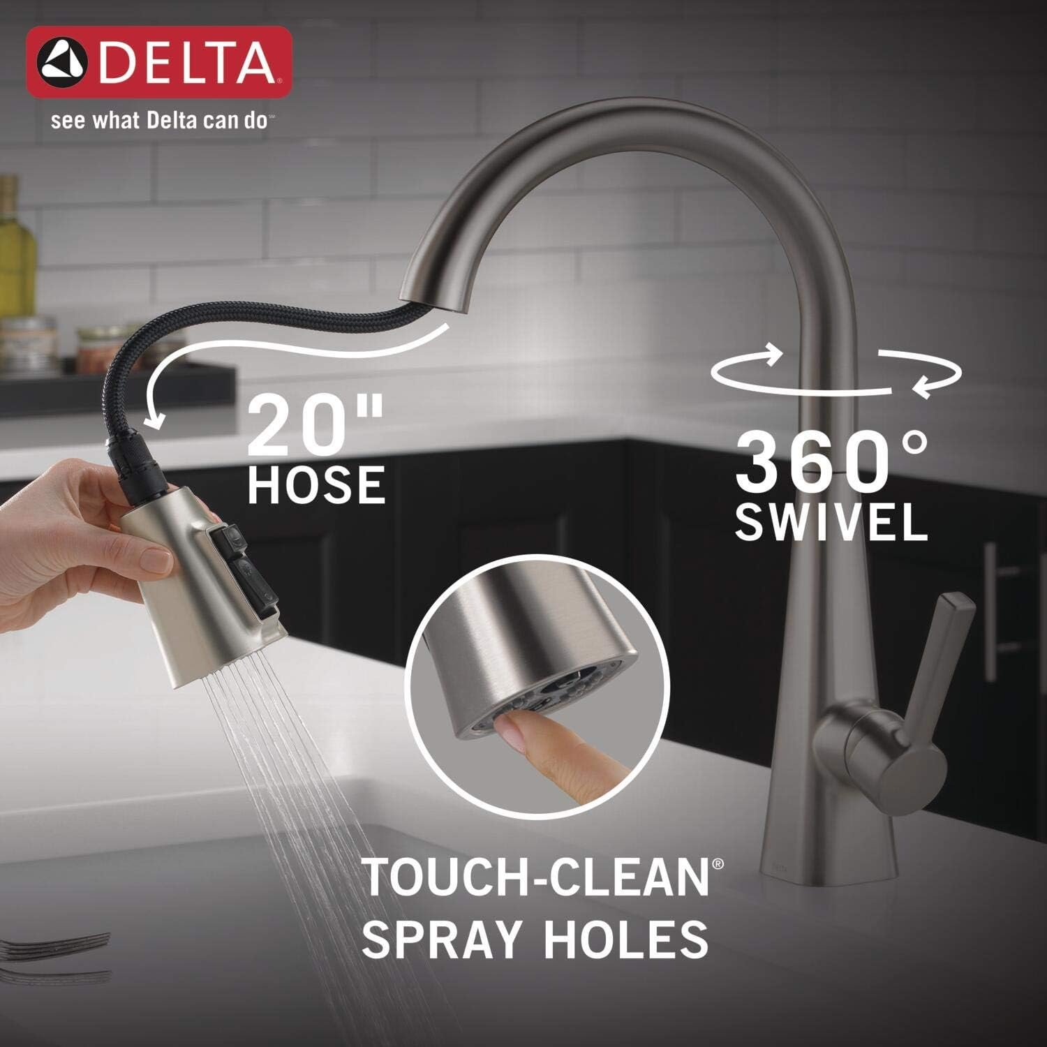 Delta Faucet Lenta Brushed Nickel Kitchen Faucet, Kitchen Faucets with Pull Down Sprayer, Kitchen Sink Faucet, Faucet for Kitchen Sink, Magnetic Docking Spray Head, SpotShield Stainless 19802Z-SP-DST - Image 8