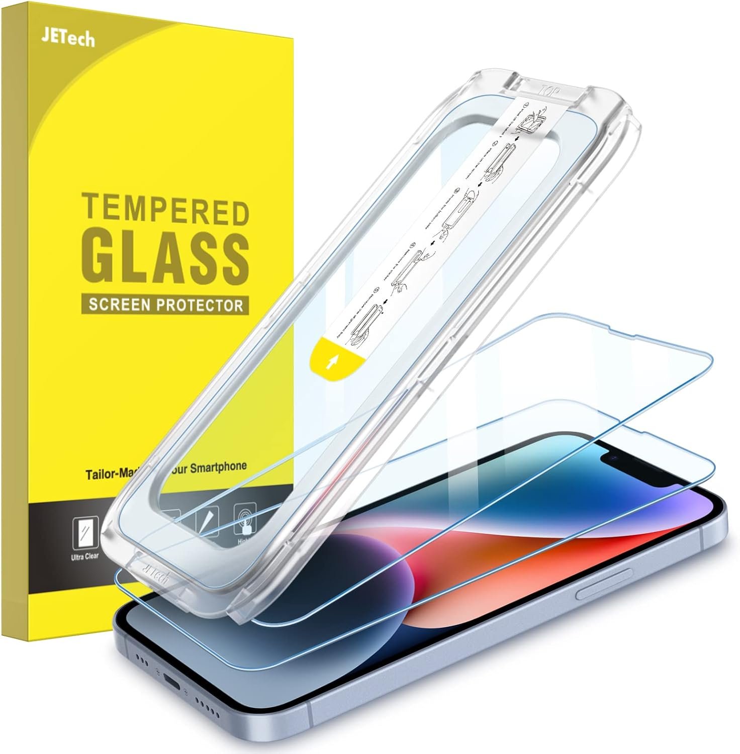 JETech One Touch Install Screen Protector for iPhone 14 6.1-Inch, Full Coverage Tempered Glass Film, Auto Alignment Tool Kit, HD Clear, 2-Pack - Image 2