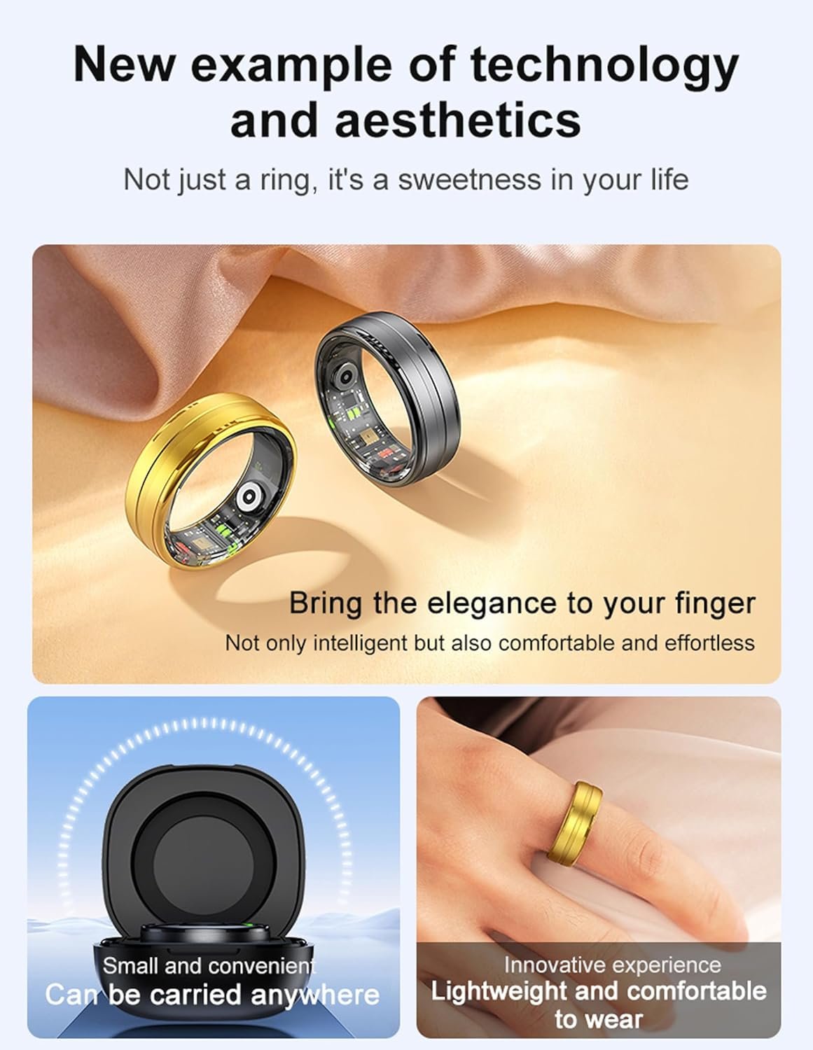 Smart Rings for Men Women with Heart Rate Monitor HR Sleep Tracker Smart Health Ring Fitness Tracker Calories Step Counter Waterproof Compatible with iOS Android - Image 8
