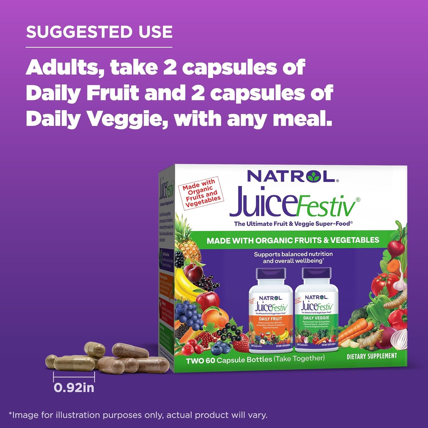 Natrol JuiceFestiv Pack, Daily Fruit and Veggie Capsules, Dietary Supplement Supports Balanced Nutrition, 120 Count, Pack of 2 - Image 7