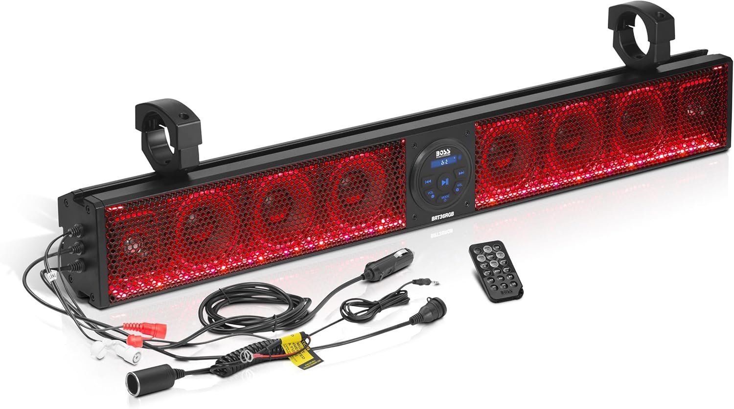 BOSS Audio Systems BRT36RGB ATV UTV Sound Bar - 36 Inches Wide, 4 inch Speakers, Full Range, 1 Inch Tweeters, IPX5 Weatherproof, Bluetooth, Built-in Amplifier, USB Port, Multicolor Illumination - Image 2