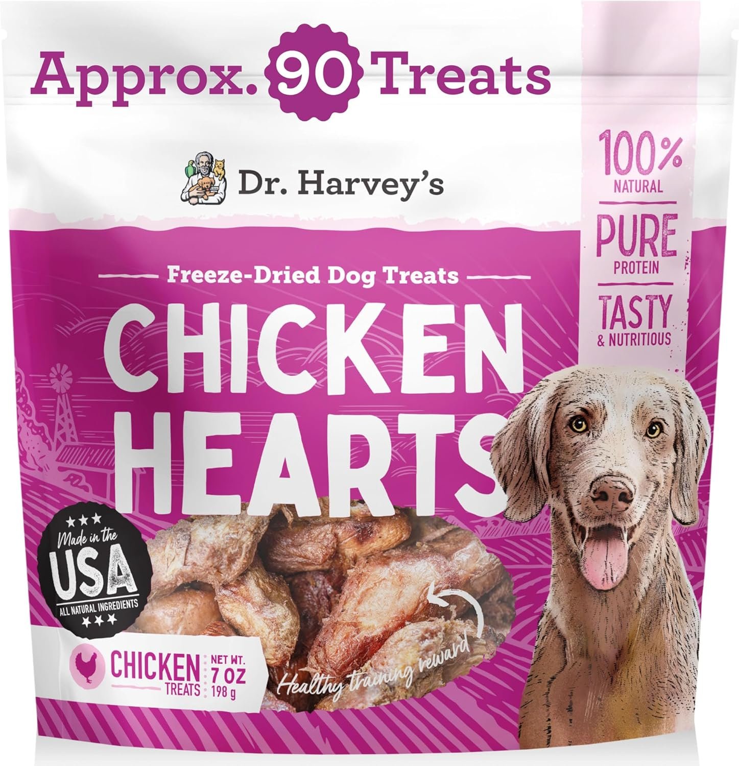 Dr. Harvey's Raw Freeze Dried Chicken Hearts Training Dog Treats, Single Ingredient, with Real Chicken Hearts for Dogs, 7 Ounces - Image 2