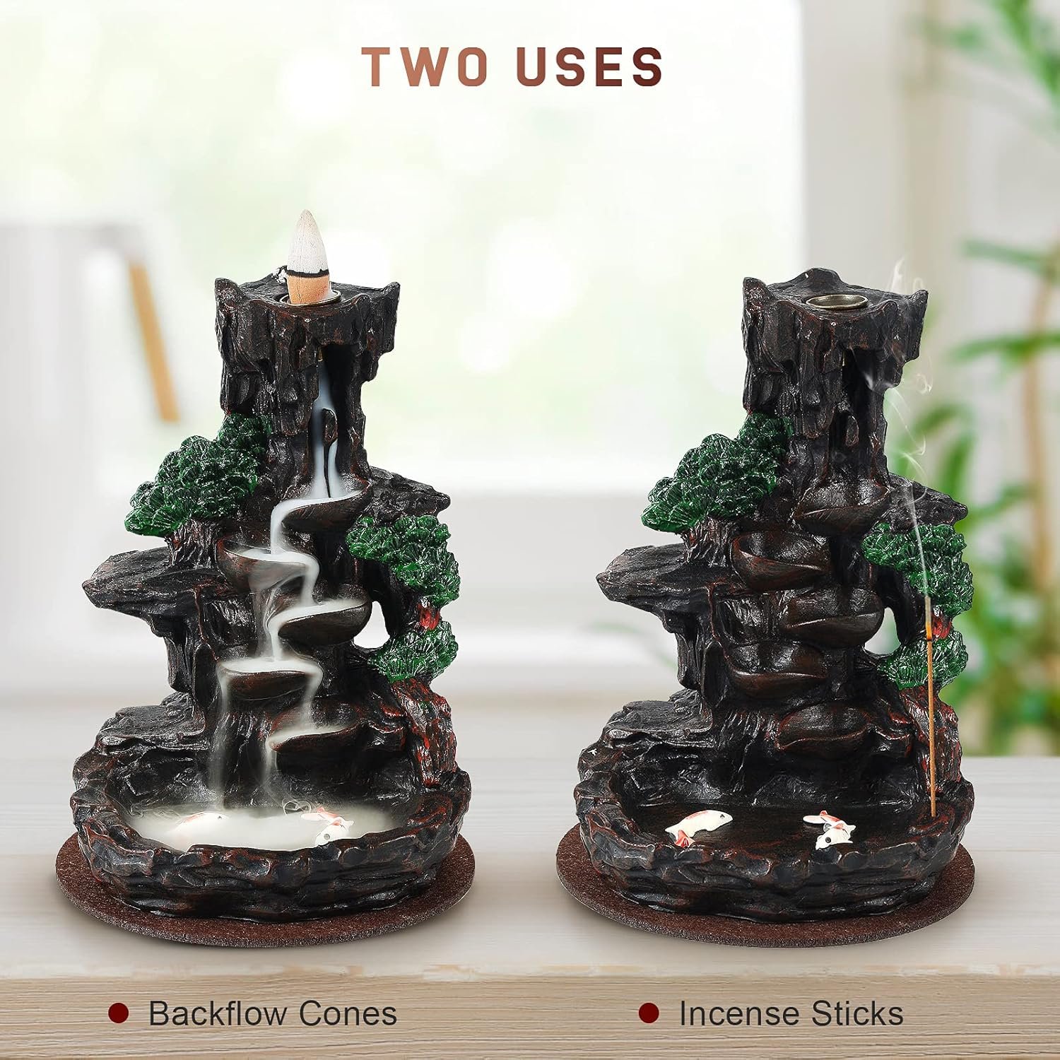 SOLEJAZZ Backflow Incense Burner Waterfall/Mountain Tower Incense Holders, with 120 Backflow Incense Cones, 30 Incense Sticks, Home Decor Aromatcherapy Ornamen - Image 3