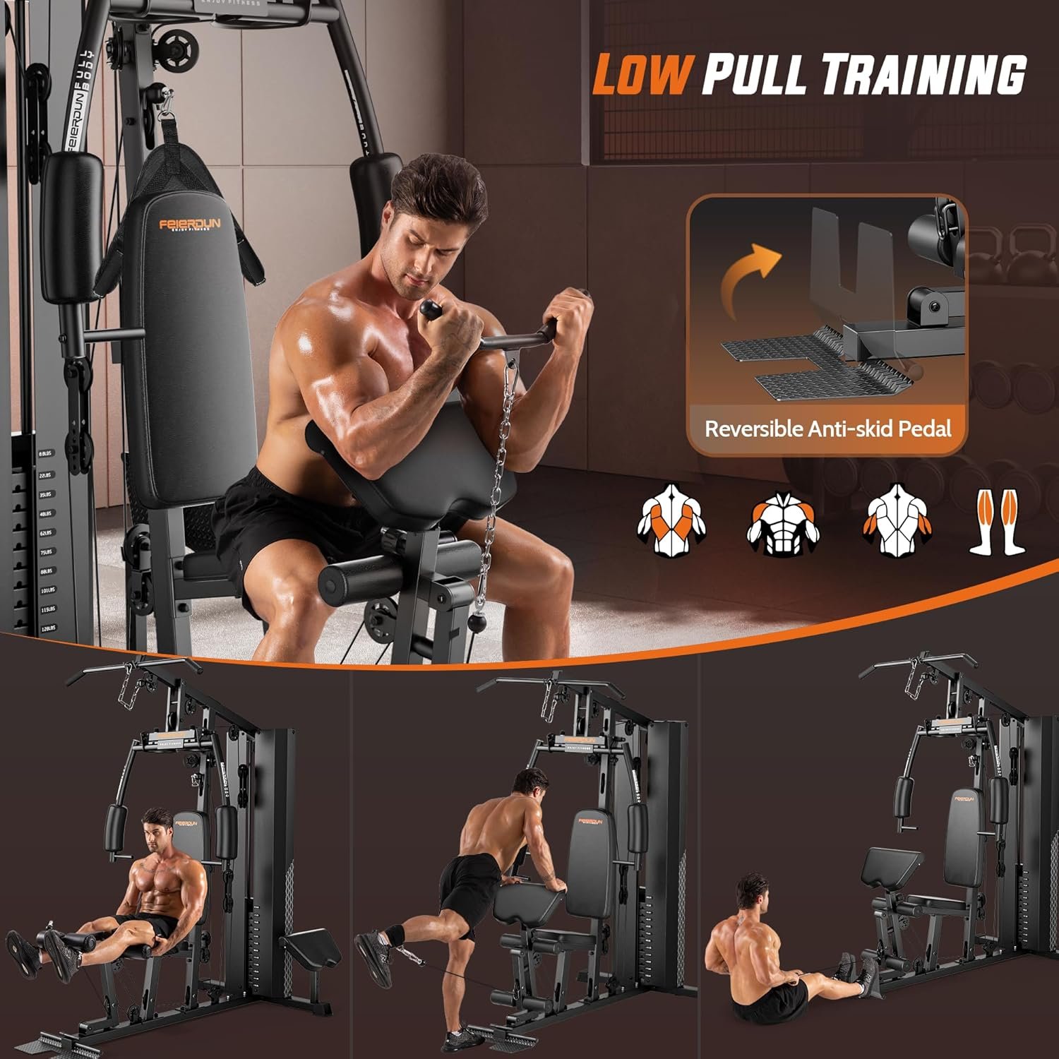 FEIERDUN Home Gym Equipment, Multi-Functional Workout Equipment with 154LBS Weight Stack, for Leg Press, LAT Pull Down, Chest Presses - Image 8