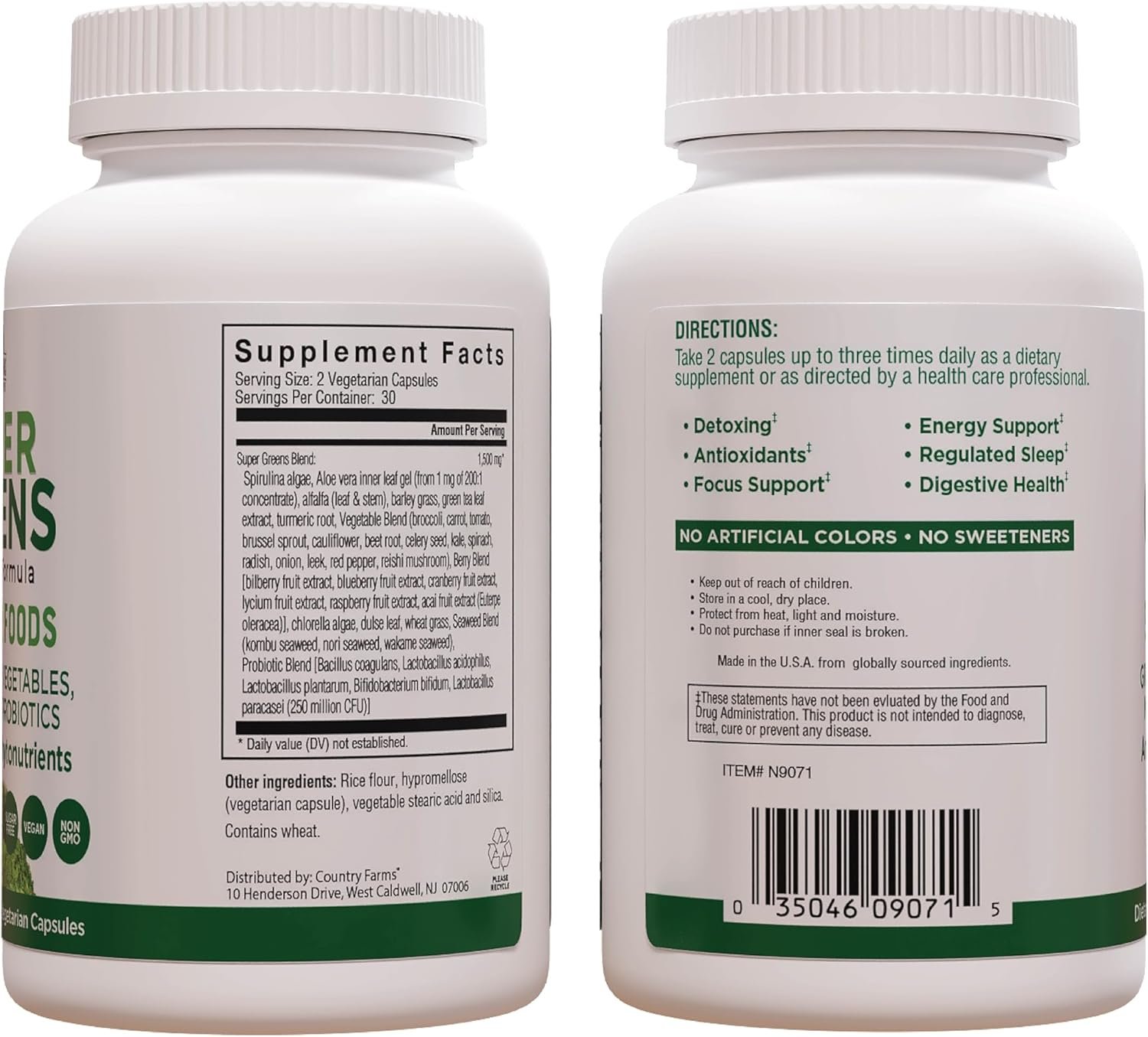 COUNTRY FARMS Super Greens Vegicaps, 32 Super Foods, Whole Food Supplement, Greens, Fruit, Vegetables, Mushrooms & Probiotics, Rich in Antioxidants & Phytonutrients, 60 Count, 30 Servings - Image 8