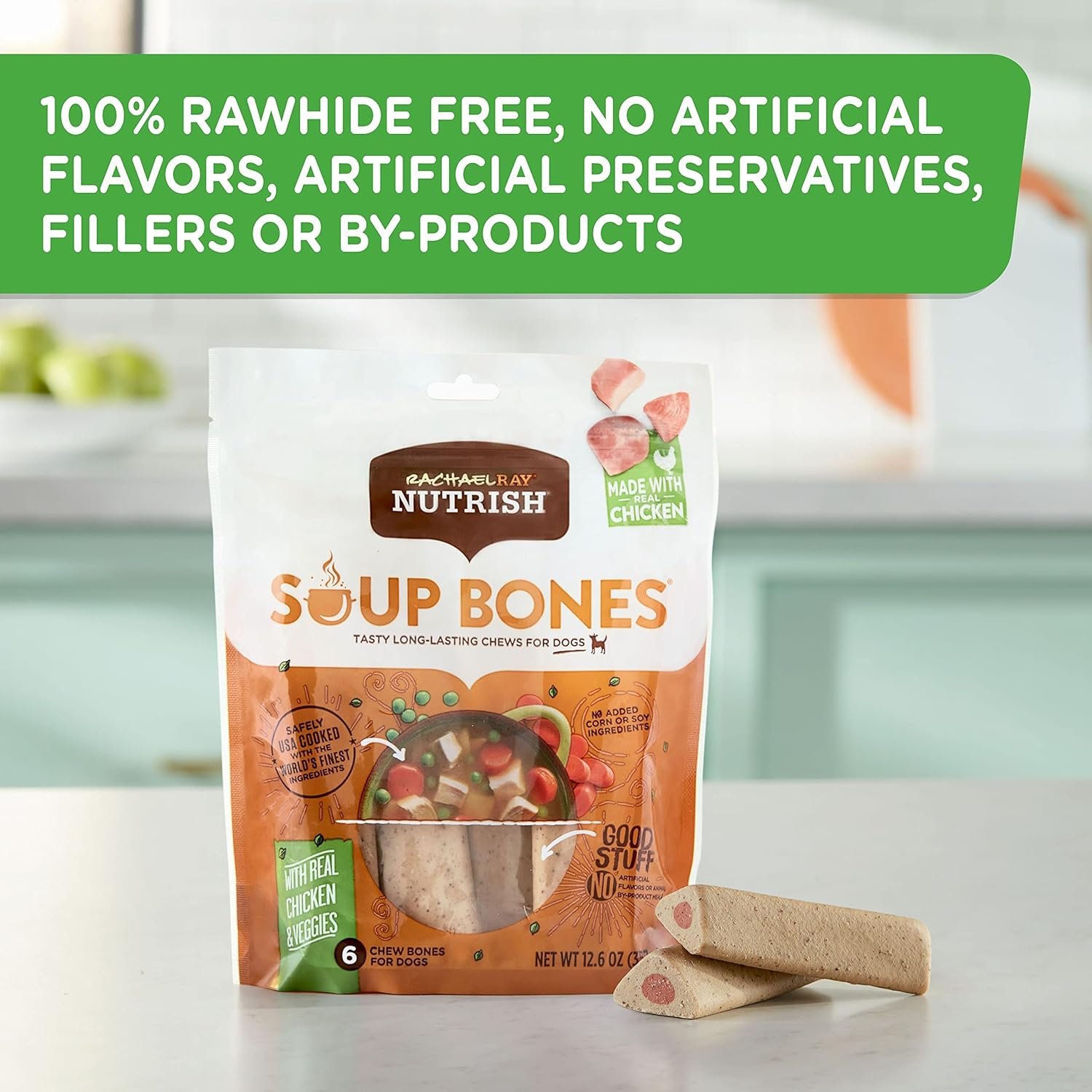 Rachael Ray Nutrish Soup Bones Dog Treats, Chicken & Veggies Flavor, 6 Bones - Image 6