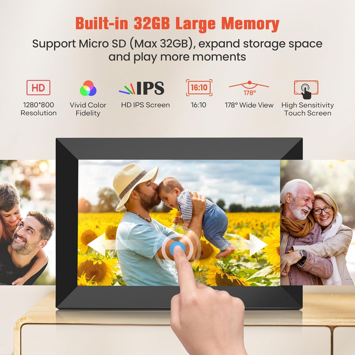 Frameo 10.1 Inch WiFi Digital Picture Frame with 32GB Memory, 1280 x 800 IPS Touch Screen Smart Electronic Photo Frame, Wall Mountable, Auto-Rotate, Share Photos/Videos Via Frameo App from Anywhere - Image 5