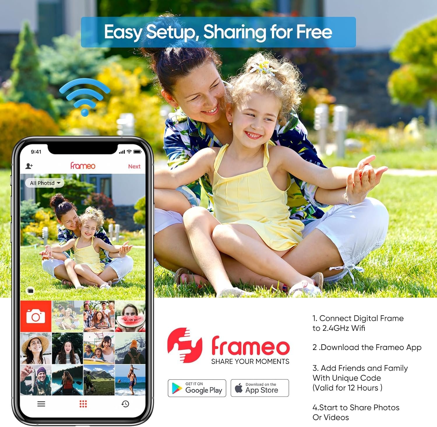 ARZOPA Frameo Digital Picture Frame 10.1 Inch Smart WiFi Digital Photo Frame 32GB with 1280x800 IPS Touch Screen, Auto-Rotate and Slideshow, Easy Setup to Share Photos Or Videos from Anywhere Anytime - Image 8