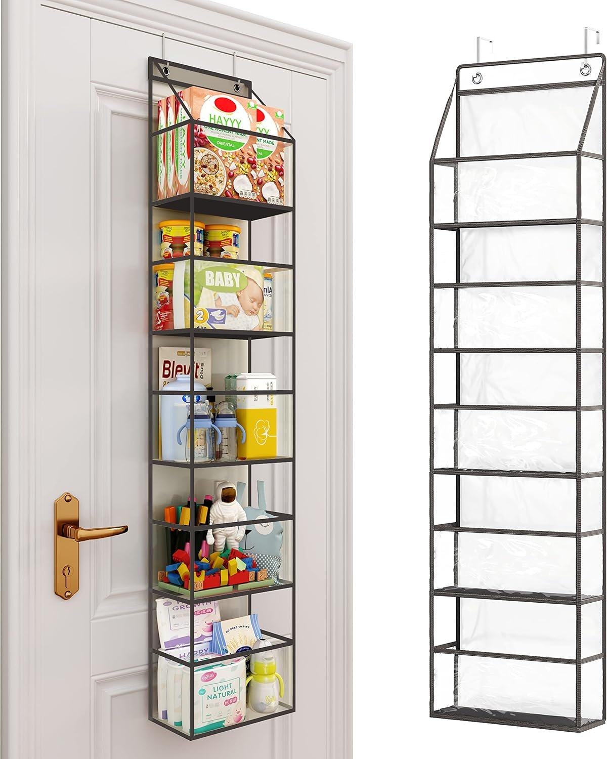 Fixwal Over The Door Hanging Pantry Organizer 5-Shelf Room Organizer with Clear Plastic Pockets Behind The Door Storage Organizer Large Capacity Organizer for Closet Bedroom Bathroom (Grey) - Image 2