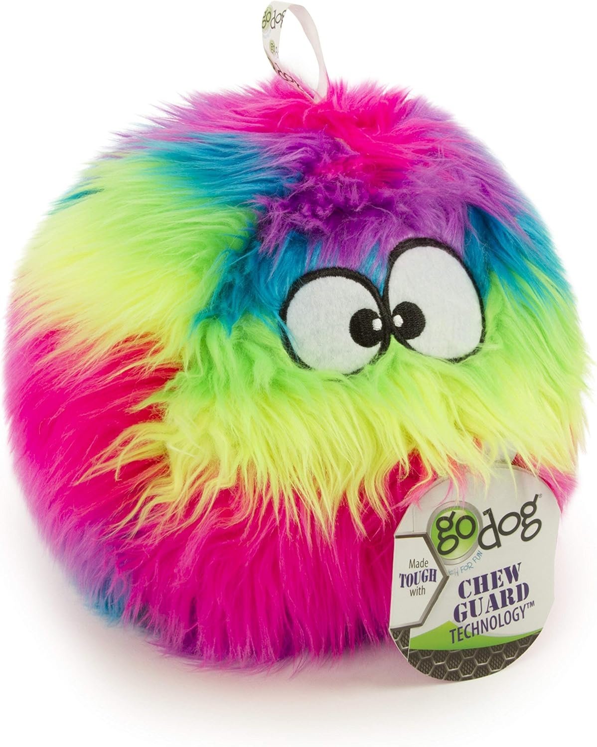 goDog Furballz Squeaky Plush Ball Dog Toy, Chew Guard Technology - Rainbow, Large - Image 2