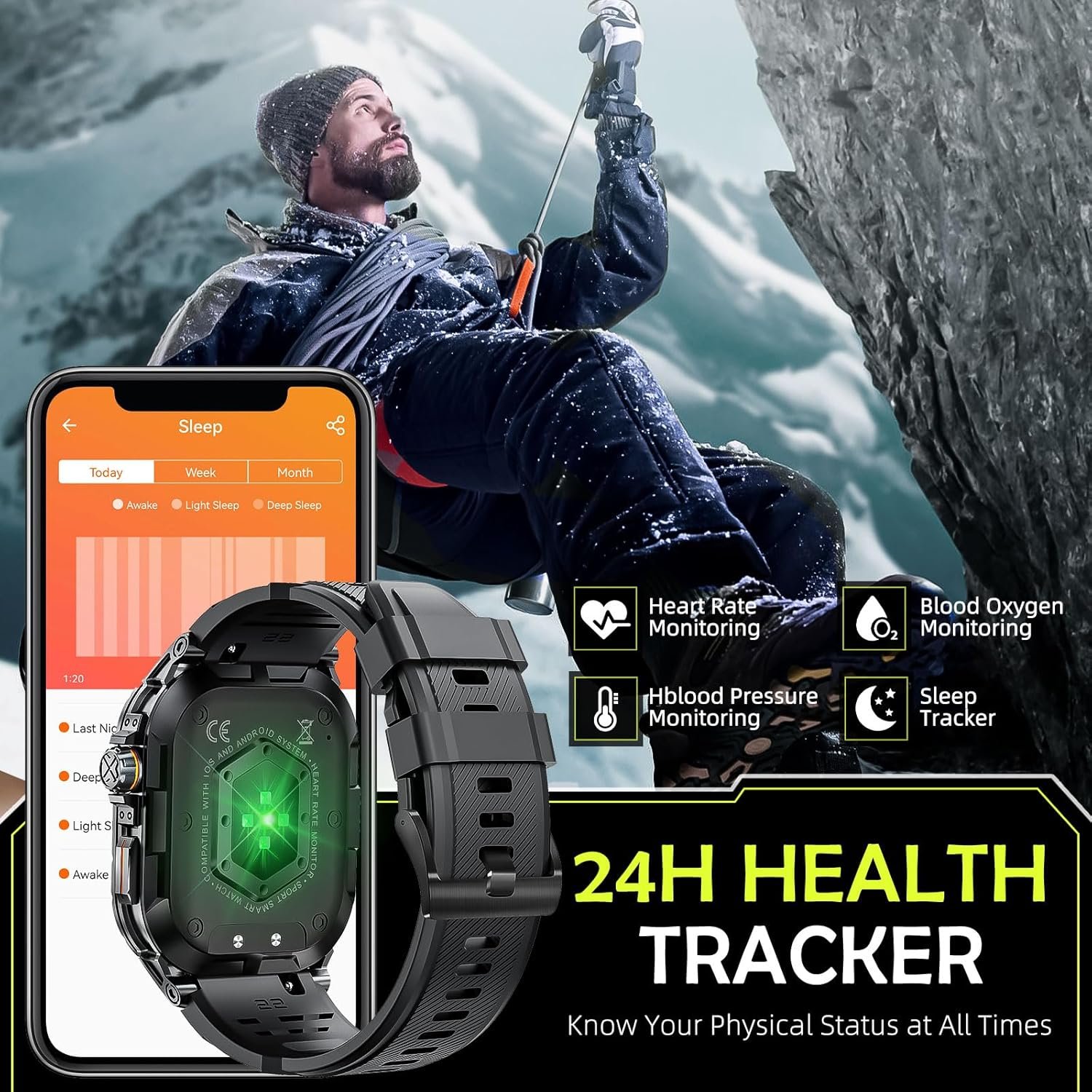 Smart Watches for Men 1.96” Big Screen AMOLED Always On Display Answer Call Fitness Tracker with Heart Rate Sleep Monitor Pedometer Full Touchscreen Tactical Smartwatch Compatible for iPhone Android - Image 7