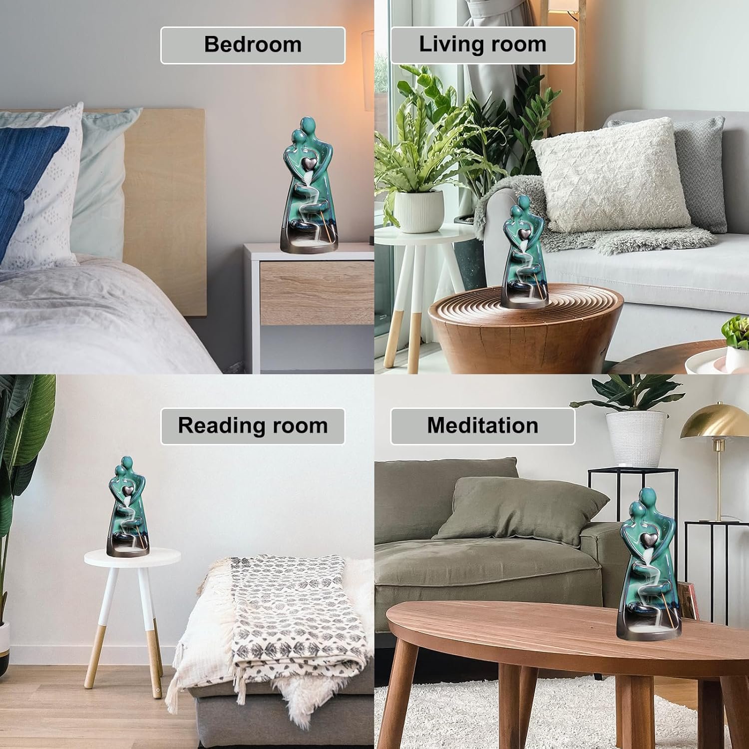 Ceramic Incense Holder, Creative Incense Waterfall Ornament, Backflow Incense Burner with 20 Backflow Incense Cones + 30 Incense Sticks, Zen Garden Yoga Meditation Home Decor - Image 7