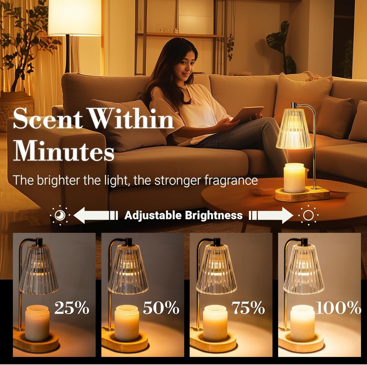 Candle Warmer Lamp, Electric Candle Lamp Warmer, Gifts for Mom, House Warming Gifts New Home Bedroom Decor Dimmable Wax Melt Warmer for Scented Wax with 2 Bulbs, Jar Candles - Image 6