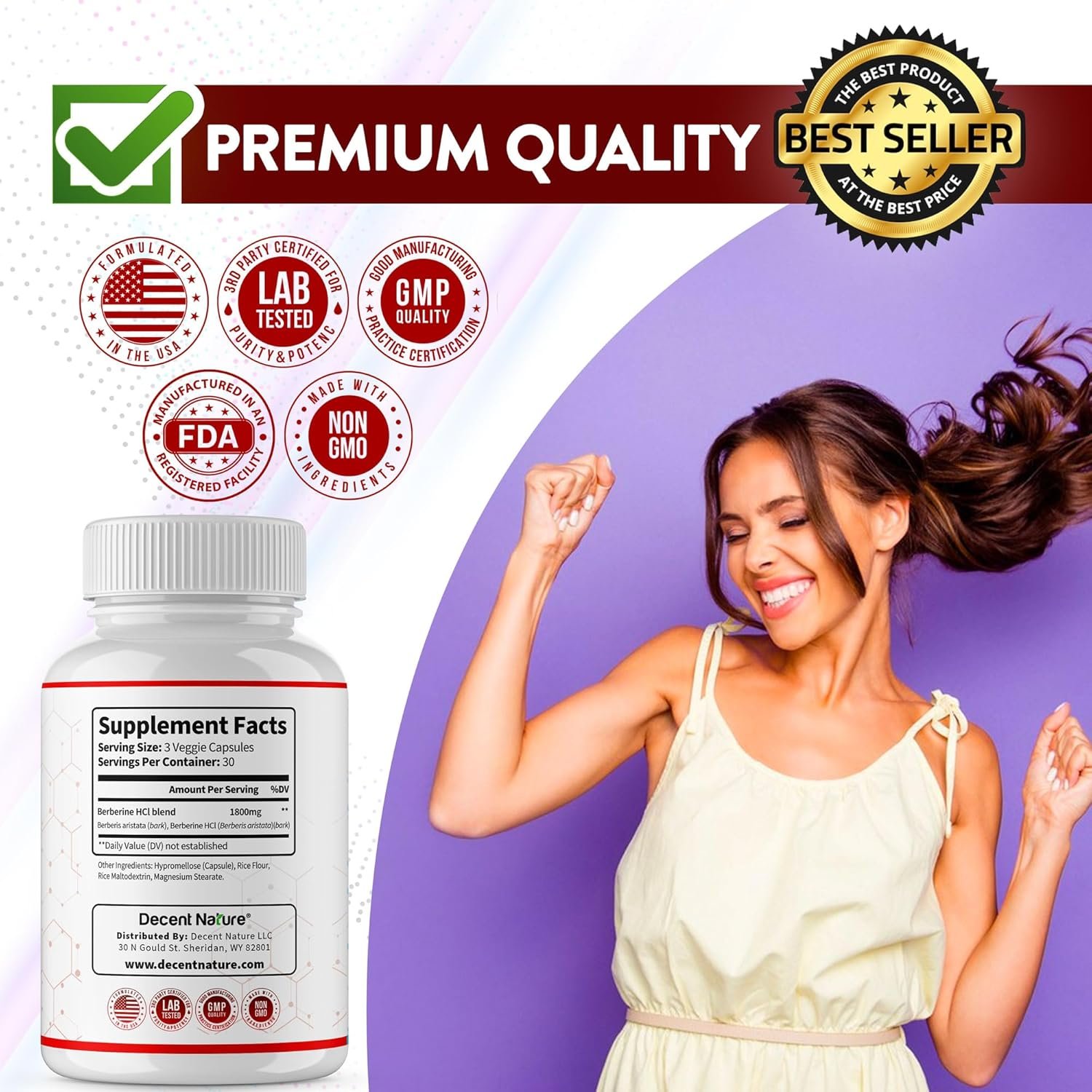Berberine Supplement 1800mg - Premium Berberine HCl 97% High Purity Berberine Plus, Supports Immune System, High Potency Berberine Hydrochloride, Non-GMO Vegan, for Men Woman 90 Capsules - Image 7