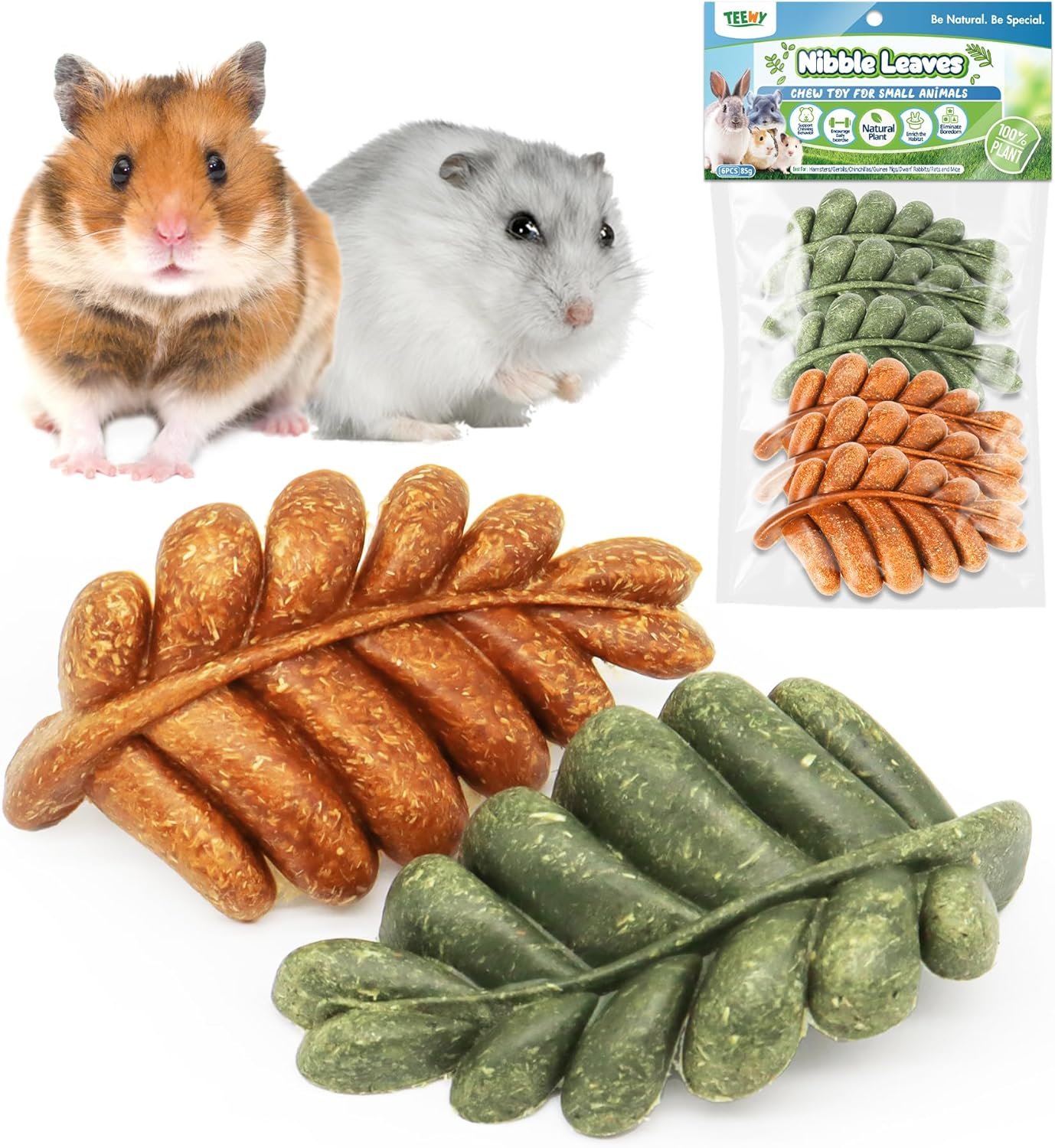 Nibble Leaves 6PCs Small Animal Chew Toys for Teeth, Edible Long Lasting Teeth Grinding Gerbil Chinchilla Degu Hamster Guinea Pig Toys, Dental Chew Treat Boredom Breaker & Habitat Enrichment - Image 2