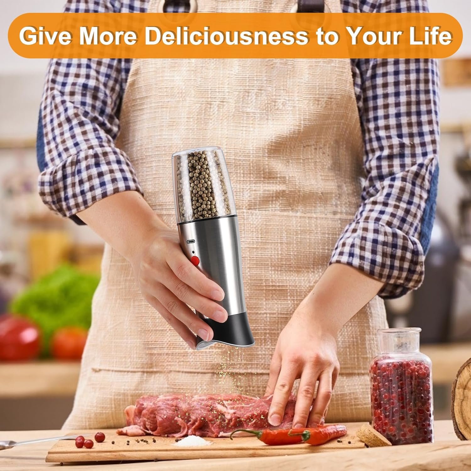 Electric Salt and Pepper Grinder Set: - for Gravity Automatic Salt Grinder Set Spice Pepper Mill with Adjustable Coarseness USB Rechargeable Battery Power Salt Mill Shakers - Image 8