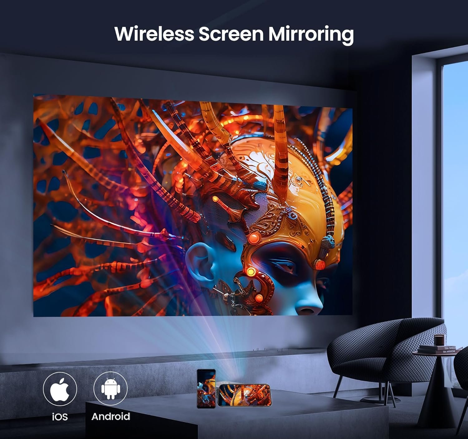 Worlds Brightest Battery Pico Projector, AAXA P6X 1000 Lumen, 4 Hour Battery USBC Video WiFi/BT Wireless Mirroring Portable Mini Projector DLP 1080p Support 30000 Hours LED HDMI/USBC/USB/microSD - Image 4