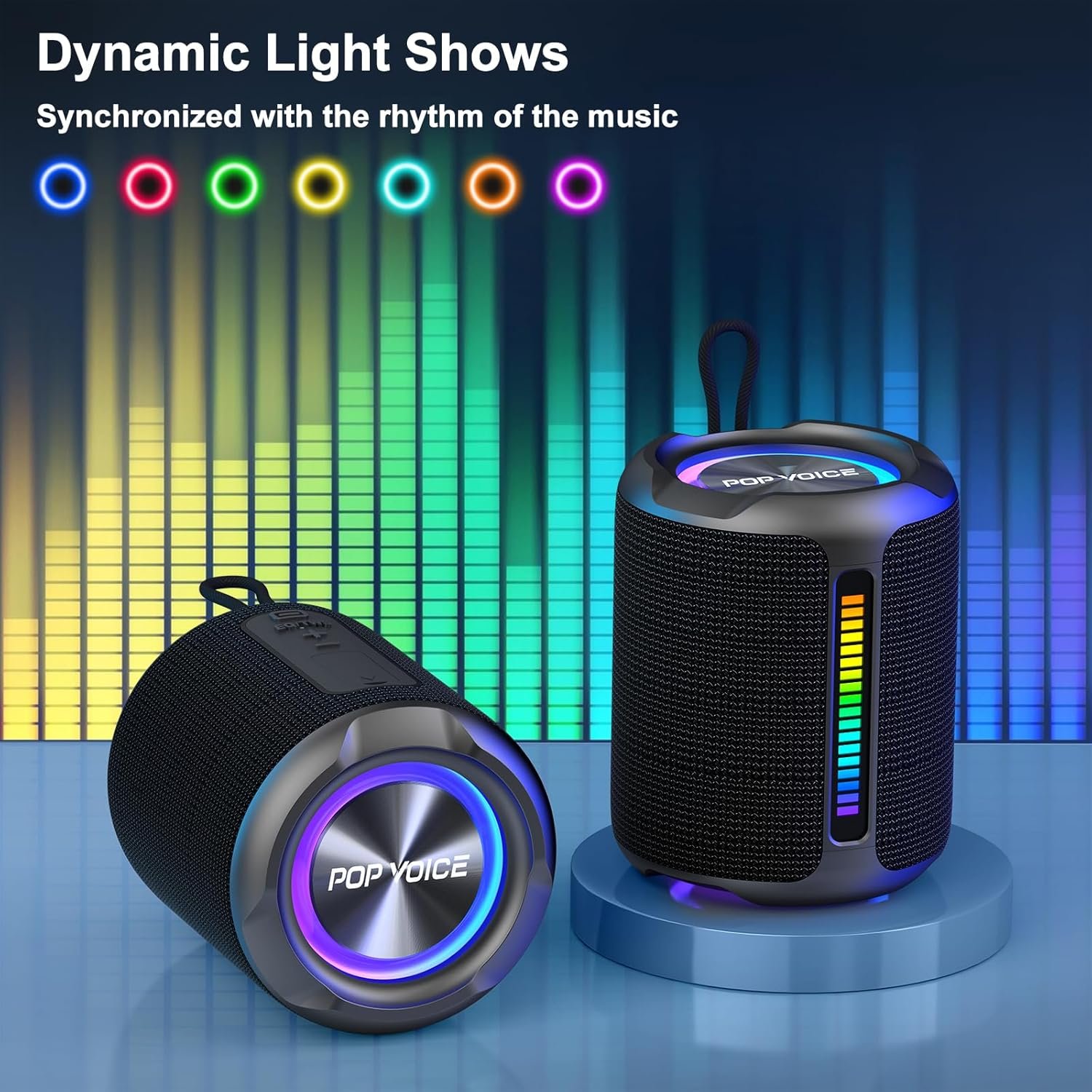 PoP voice Portable Wireless Bluetooth Speaker,50W Peak Stereo Sound Shower Speaker,IPX7 Waterproof Speaker with Deep Bass,RGB Light,Preset EQ,TWS,for Home/Camping/Gifts, BT5.3 Speaker,Up to 24H - Image 5
