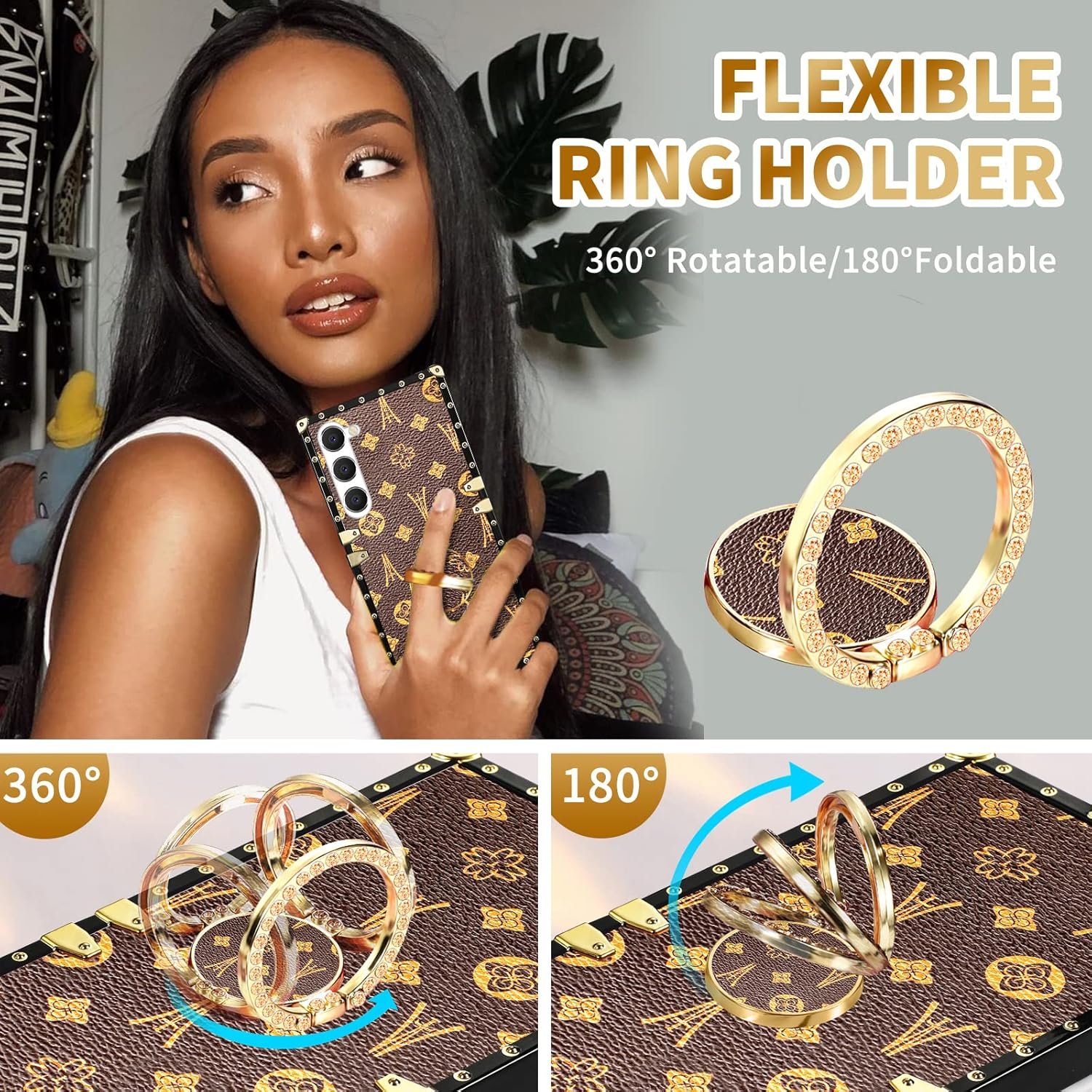 Loheckle for Samsung Galaxy A14 5G Case for Women, Designer Cases for Samsung A14 5G Case with Ring Stand Holder and Lanyard, Stylish Tower Luxury Cover for Galaxy A14 5G 6.6 Inch - Image 4