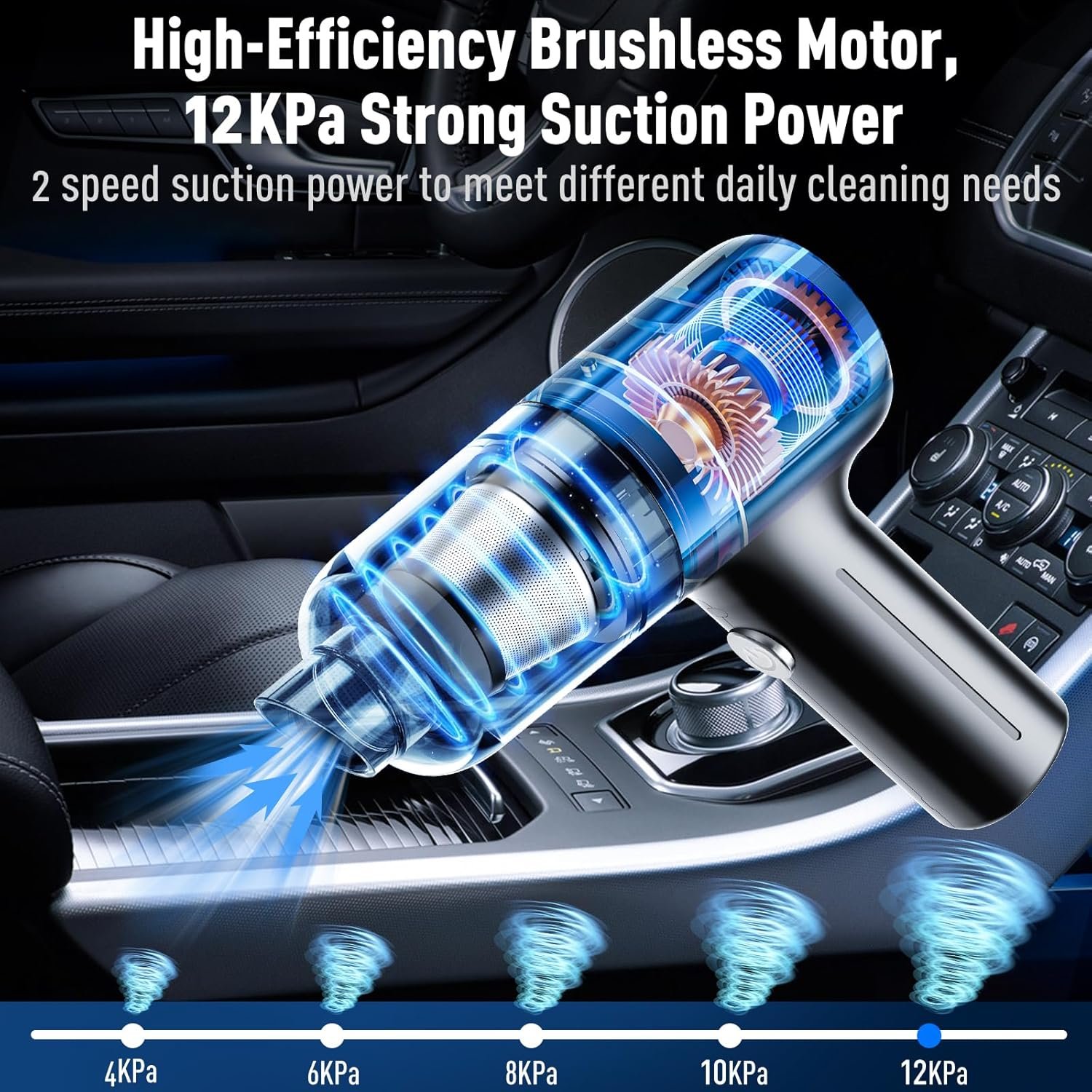 Mini Vacuum Cleaner, Portable Vacuum for Car, Handheld Vacuum Cordless Rechargeable with Brushless Motor, 12000Pa High Power 3 in 1 Sucking & Blowing Small Desk Vacuum for Car, Home, Office - Image 4