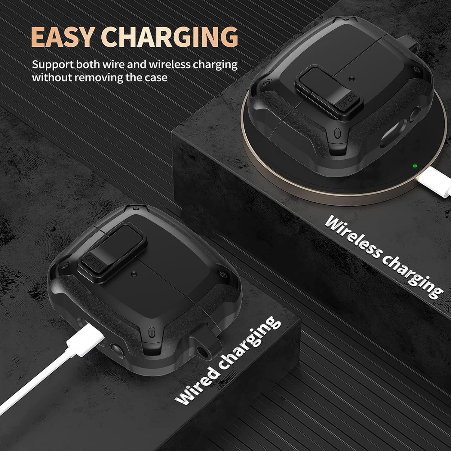 Galaxy Buds 3 Pro/Buds 3 Case Cover 2024 with Secure Lock Clip, Rugged Armor Shockproof Samsung Galaxy Buds 3/3 Pro Protective Hard Cover Shell with Carabiner&Cleaner kit for Men Women, Black - Image 5