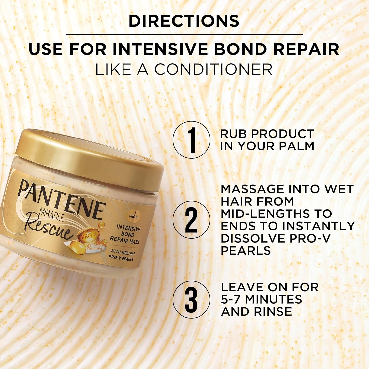 Pantene Miracle Rescue Hair Mask, Intensive Bond Repair with Melting Pro-V Pearls, Melts Away Damage, Builds Bonds, Strengthens Against Damage, Deep Conditioning for Dry Damaged Hair, 10.1 fl oz - Image 6