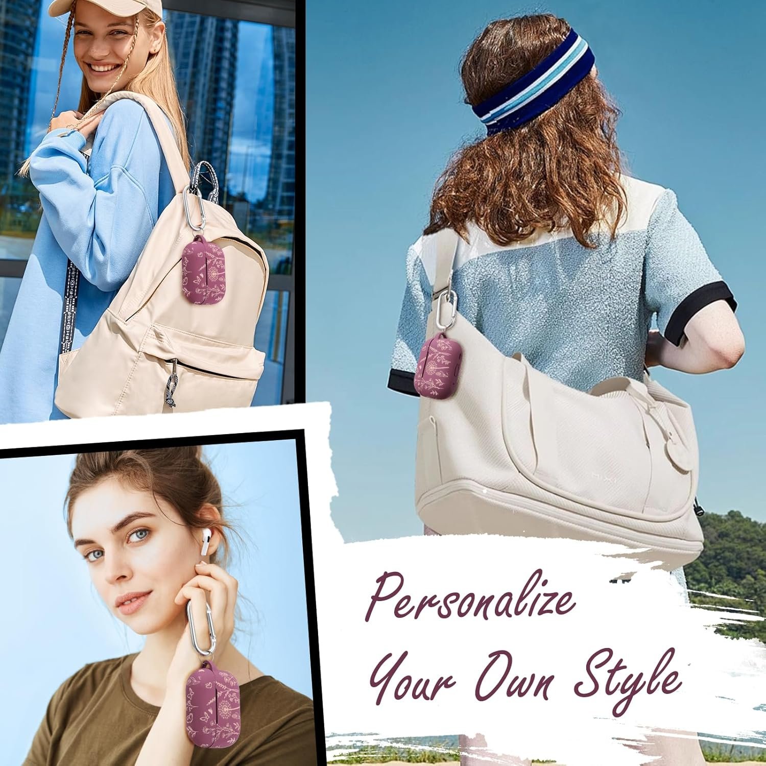 Minyee Airpods Pro 2nd Generation Case, Cute Floral Engraved Soft Silicone Two-Tone Protective Cover Compatible with Apple Airpods Pro 2nd & 1st Generation Case with Keychain Women, Violet Smoke/Pink - Image 7