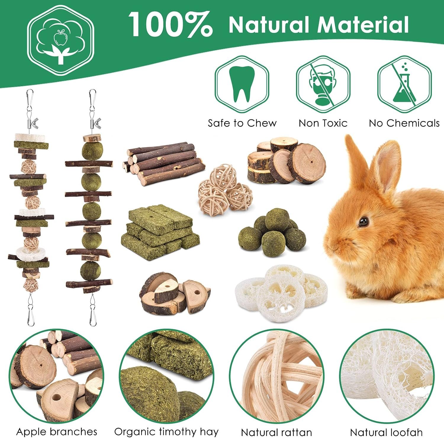 KATUMO Rabbit Chew Toys, 68 PCS DIY Hamster Chew Toys Kit Bunny Teeth Care Molar Toys Ideal for Rabbit, Guinea Pig, Chinchilla, Hamster, Squirrel, Gerbils Etc Small Rodent Pets' Teeth Grinding - Image 5