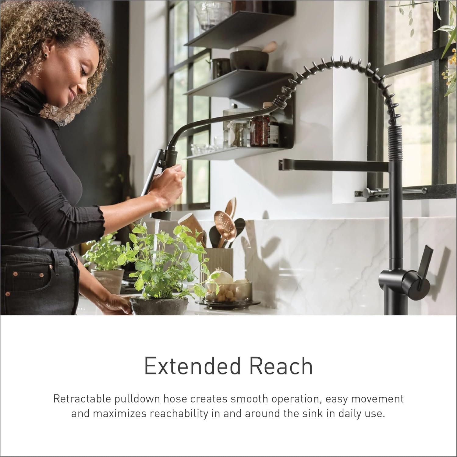 Moen Align Matte Black Motionsense Wave Sensor Touchless One-Handle High Arc Spring Pre-Rinse Pulldown Kitchen Faucet with Sprayer, Kitchen Sink Faucet for Bar, Farmhouse, Commercial, 5923EWBL - Image 4