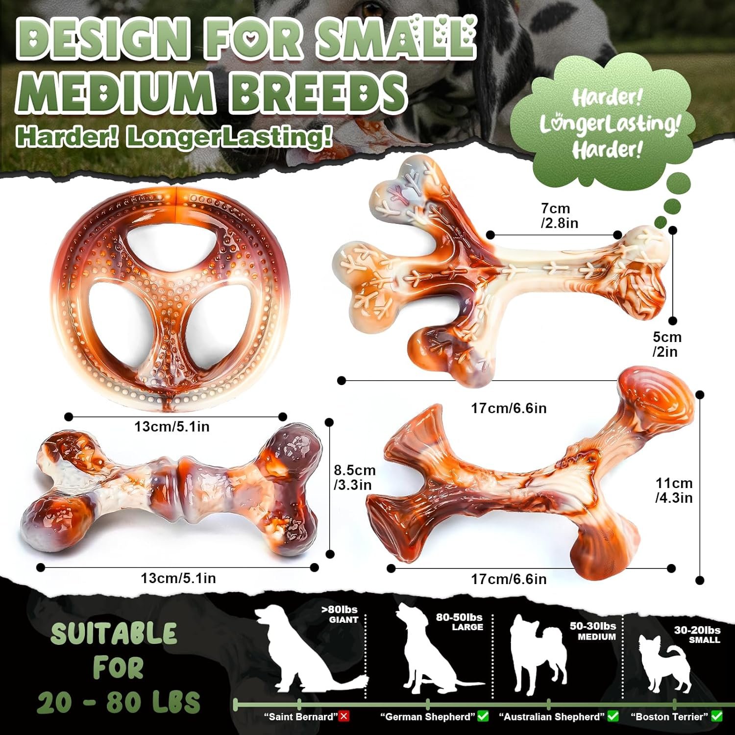 DBF 4 Pack Indestructible Dog Chew Toys for Aggressive Chewers Medium Small Breed - Durable Tough Dog Toy with Bacon Flavor, Heavy Duty Hard Nylon Dog Chew Bones for Large Dog Teething Cleaning - Image 7