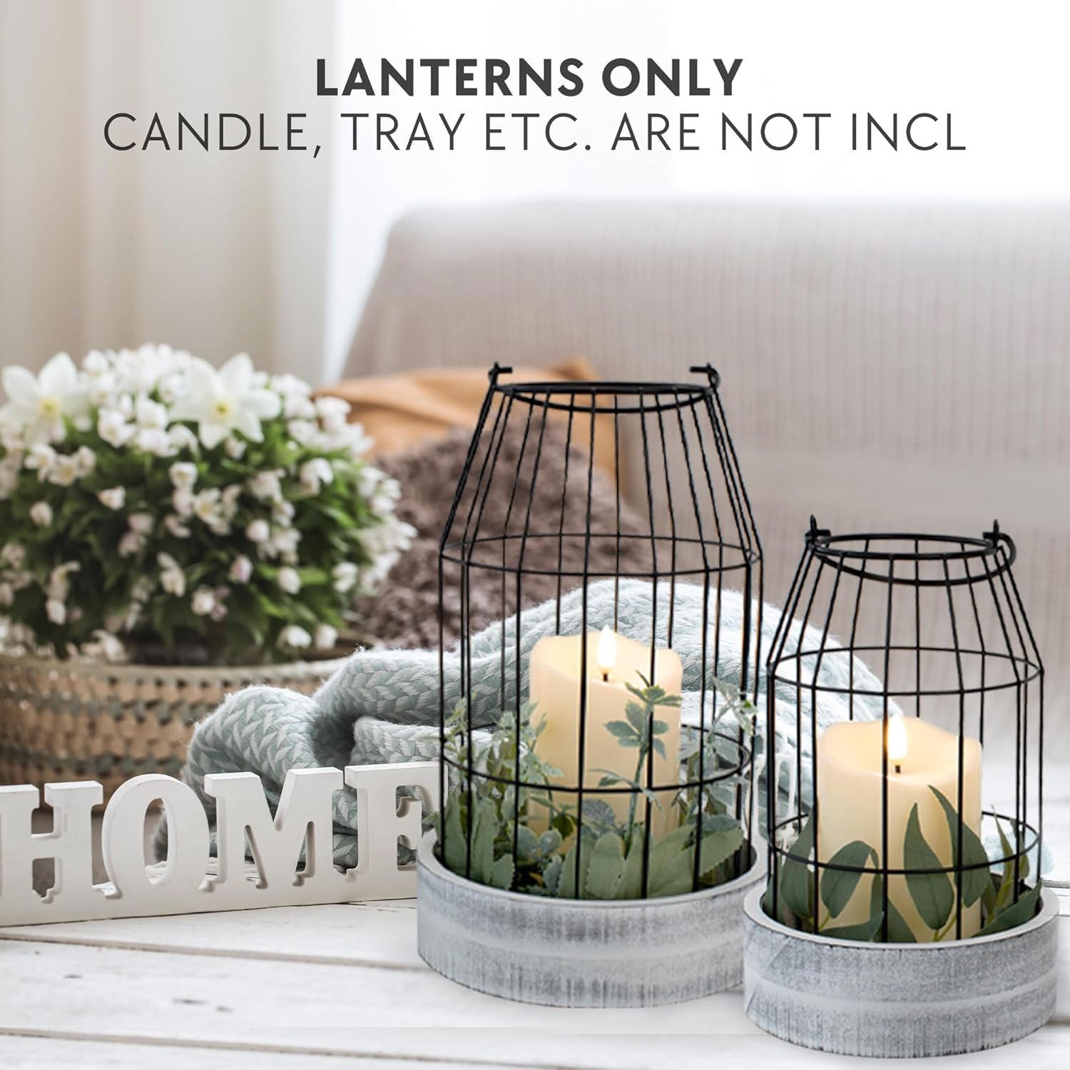 Rustic Farmhouse Lantern Decor Set of 2 - Stylish Decorative Lanterns for Your Living Room, Fireplace Mantle or Kitchen Dining Table - Modern Upscale Beauty for Your Entire Home - Image 3