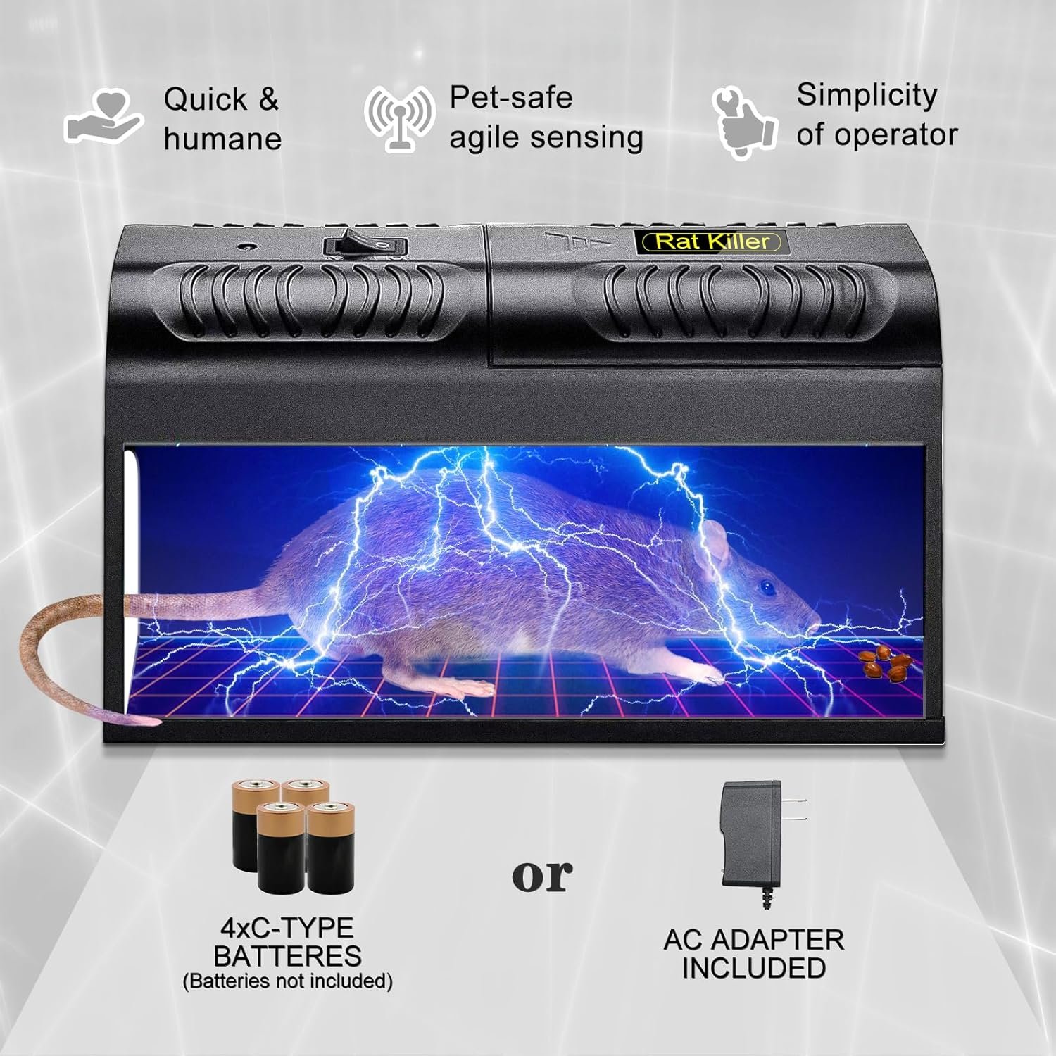 Electric Rat Trap - Humane Mouse Traps Indoor for Homes, Instantly Kill Rodent Zapper with Powerful Voltage, Works for Mice Rats Chipmunks Squirrels - Image 3