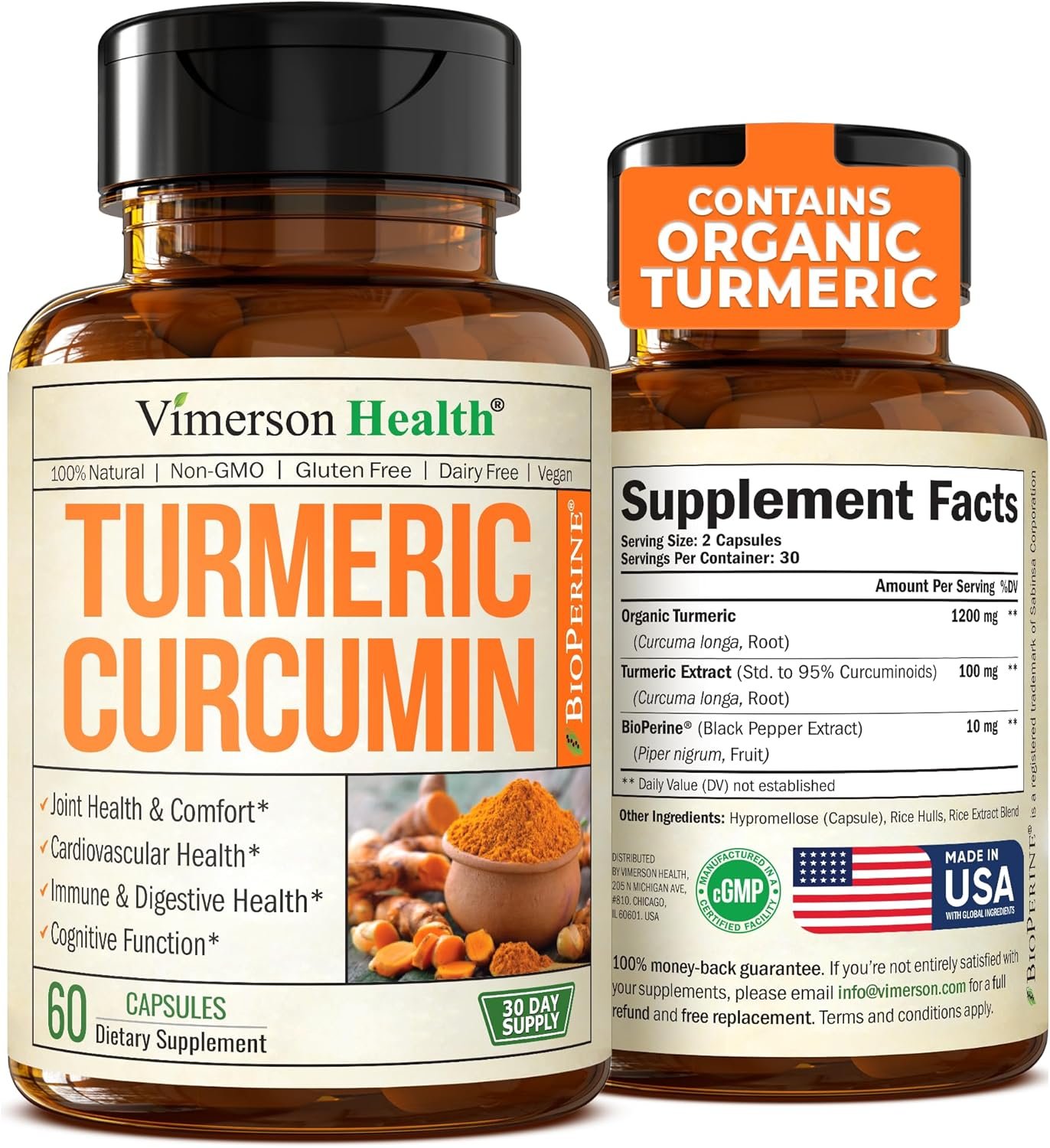 Turmeric Curcumin & Black Pepper Extract. High Absorption Joint Support Supplement with Bioperine. 95% Curcuminoids. Antioxidant Turmeric Supplement for Inflammation Balance & Immune Support. 1200mg - Image 2