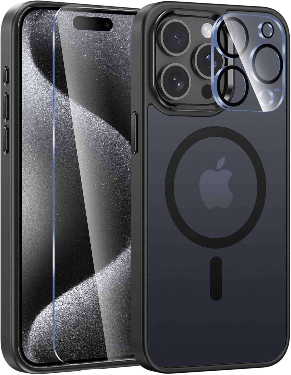FNTCASE for iPhone 15 Pro-Max Case: Strong Magnetic Phone Case with Screen Protector | Camera Protector Translucent Matte Slim Shockproof Military-Grade Drop Protection Phone Cover (Black) - Image 2