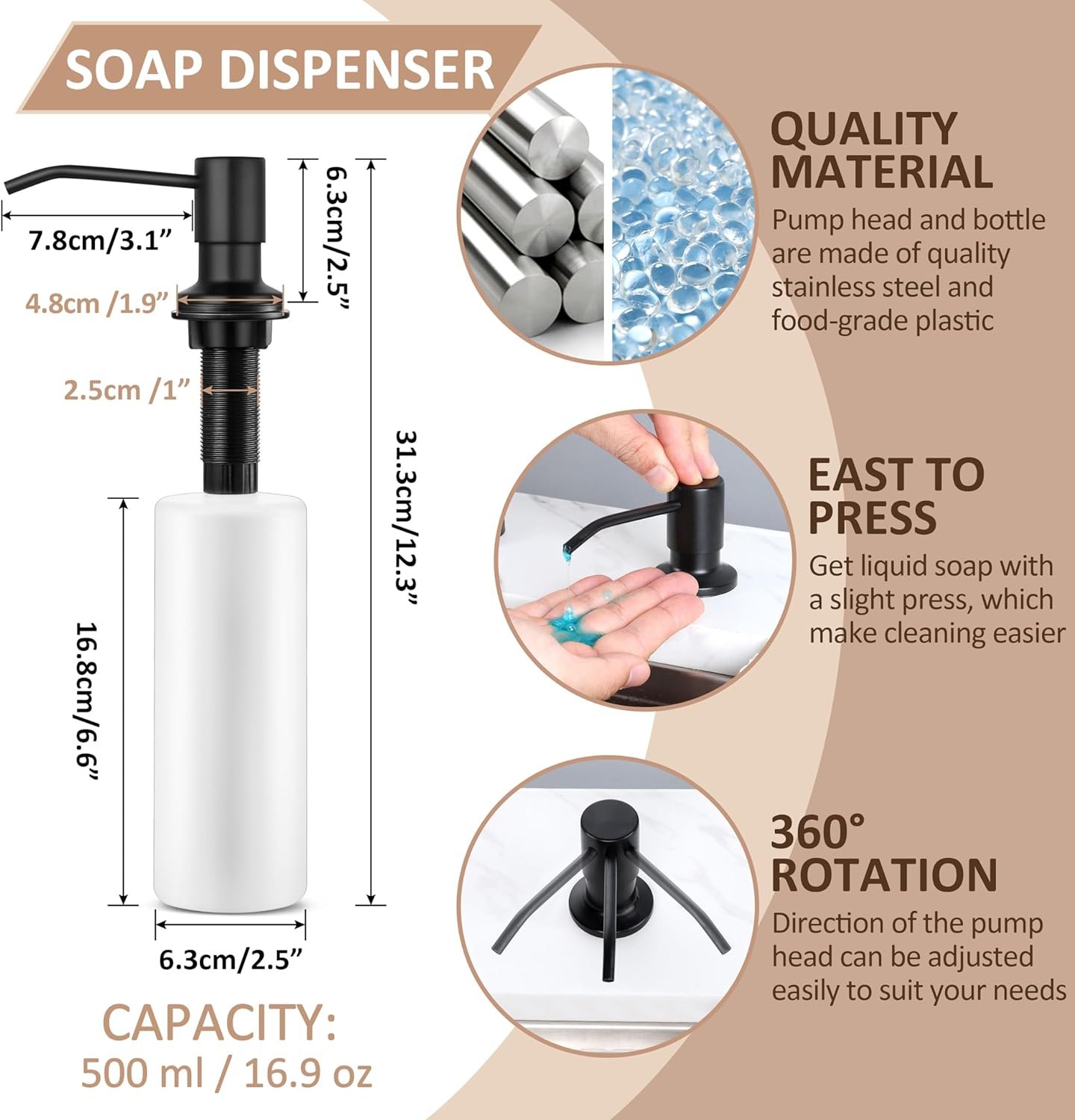 Touchless Kitchen Sink Faucet with Pull Down Sprayer, Herogo Matte Black Stainless Steel Motion Sensor Faucet with Soap Dispenser, Single Handle Smart Activated Kitchen Faucet for Farmhouse RV Sink - Image 7