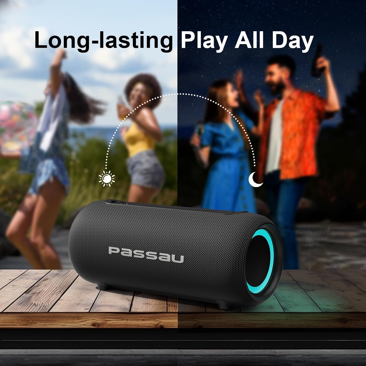 Passau Portable Bluetooth Speakers 40W Peak Loud Stereo Sound, Passive Radiators-Deep Bass, All Day Playtime, Adjustable Strap, BT5.3, IPX5 Wireless Speaker RGB Lights for Indoor Outdoor - Image 6