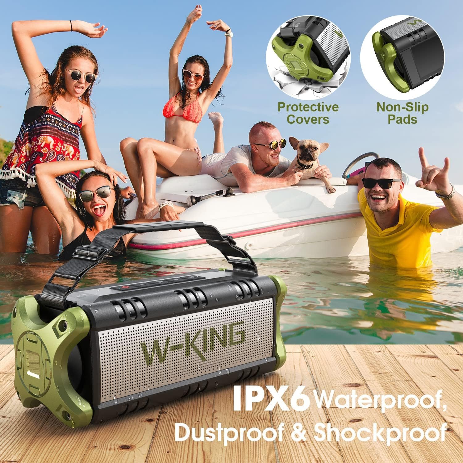 W-KING Bluetooth Speaker, 90W Peak 50W RMS Portable Speakers Bluetooth Wireless Loud, IPX6 Waterproof Outdoor Large Bluetooth Speaker Subwoofer/Bass Boost/DSP/40H Playtime/Stereo Pairing/Power Bank/TF - Image 4