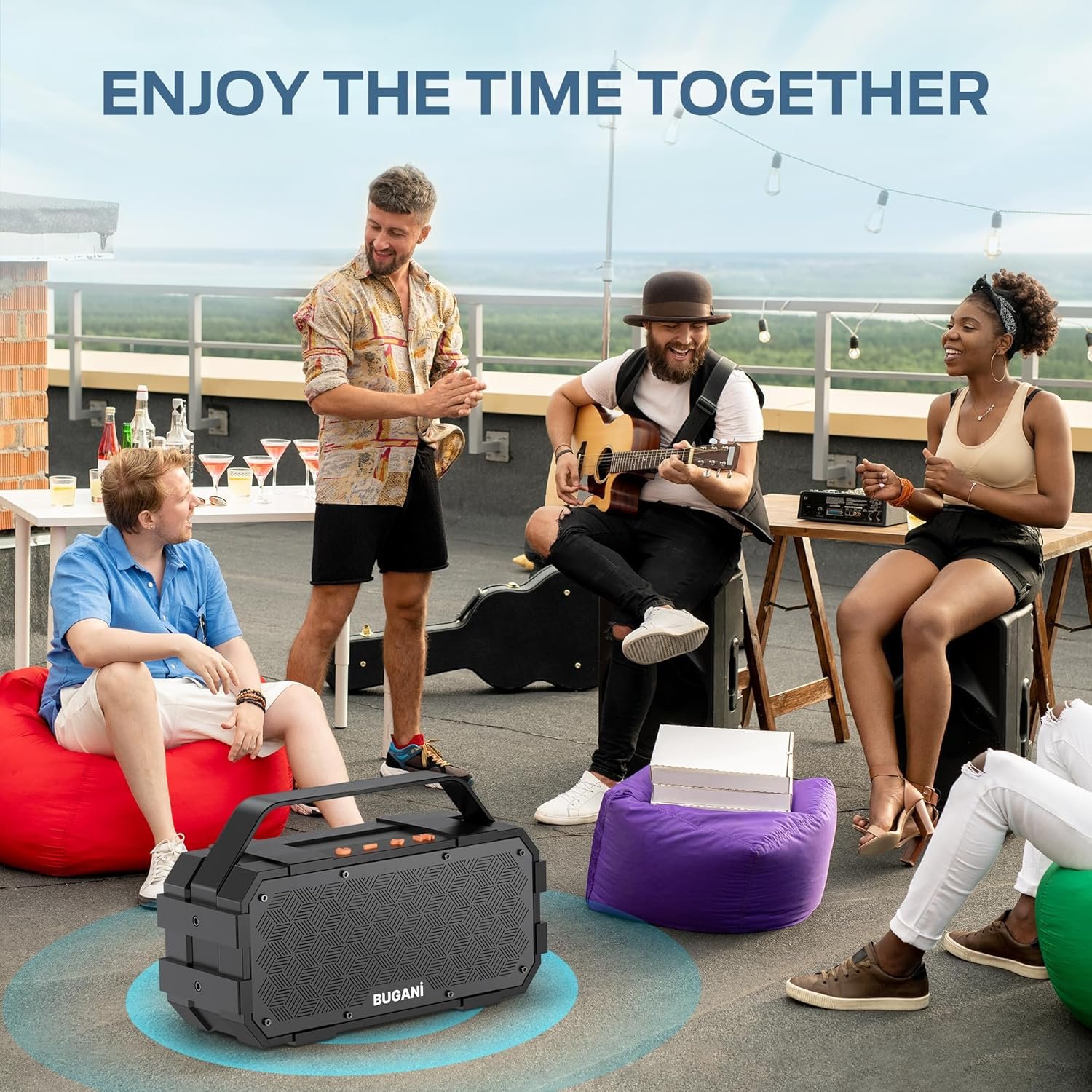 BUGANI Bluetooth Speaker, 40W Portable Bluetooth Speakers with Stereo Loud Sound, 24H Playtime, Built-in Mic, Support TF Card/AUX, IPX6 Waterproof Outdoor Speaker for Camping Beach Party - Image 8