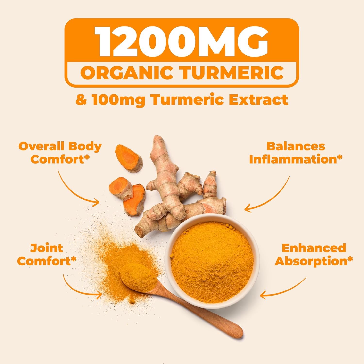 Turmeric Curcumin & Black Pepper Extract. High Absorption Joint Support Supplement with Bioperine. 95% Curcuminoids. Antioxidant Turmeric Supplement for Inflammation Balance & Immune Support. 1200mg - Image 6