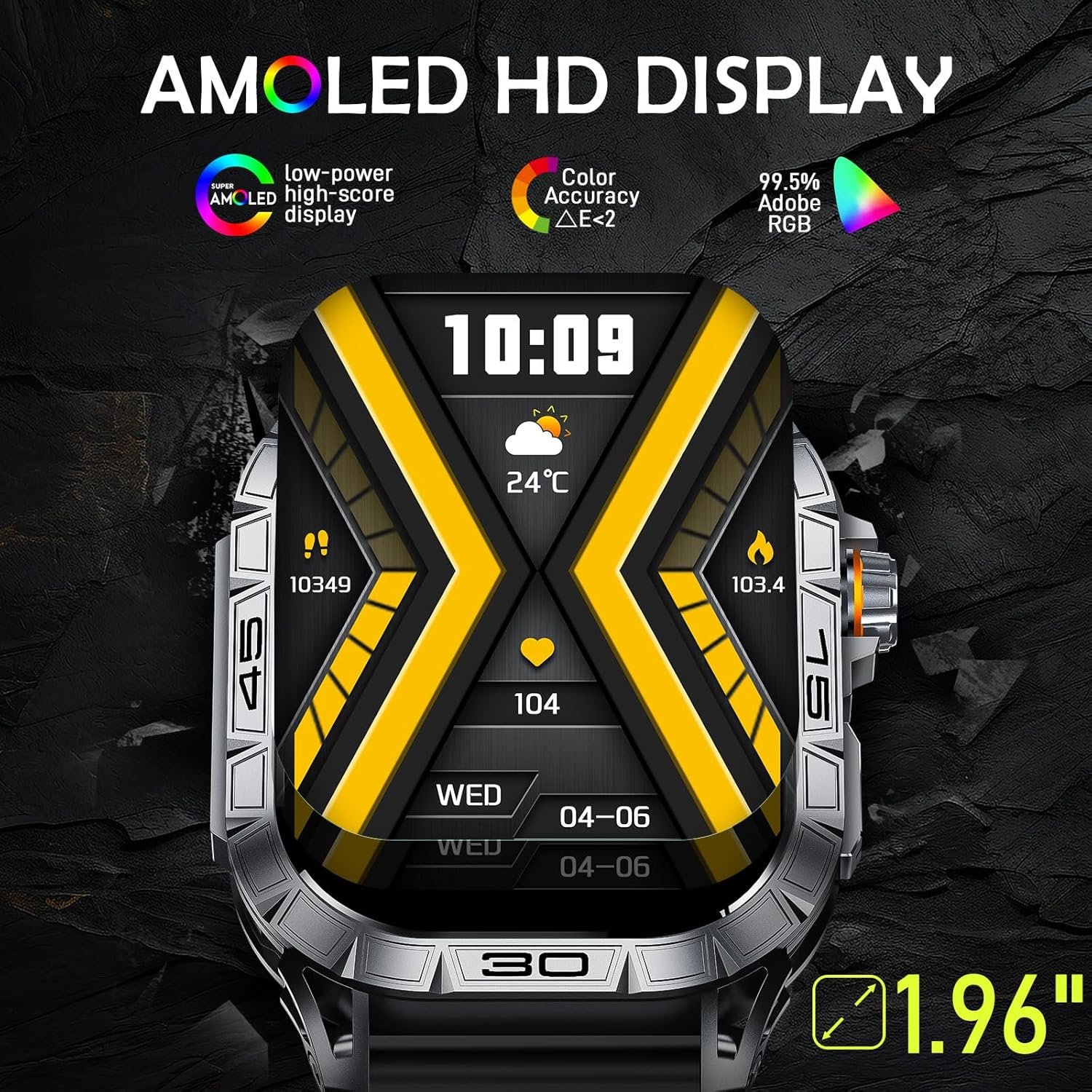 Smart Watches for Men 1.96” Big Screen AMOLED Always On Display Answer Call Fitness Tracker with Heart Rate Sleep Monitor Pedometer Full Touchscreen Tactical Smartwatch Compatible for iPhone Android - Image 3