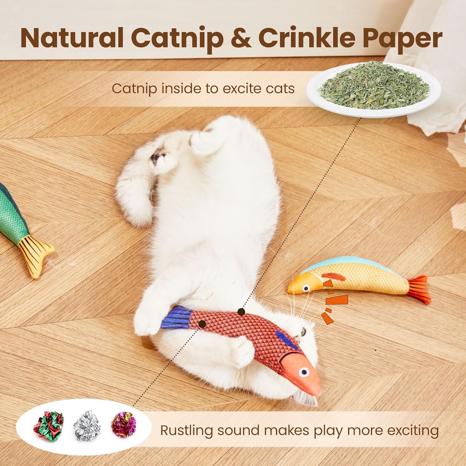 Potaroma Cat Toys Saury Fish, 3 Pack Catnip Crinkle Sound Toys Soft and Durable, Interactive Cat Kicker Toys for Indoor Kitten Exercise 9.4 Inches for All Breeds - Image 5